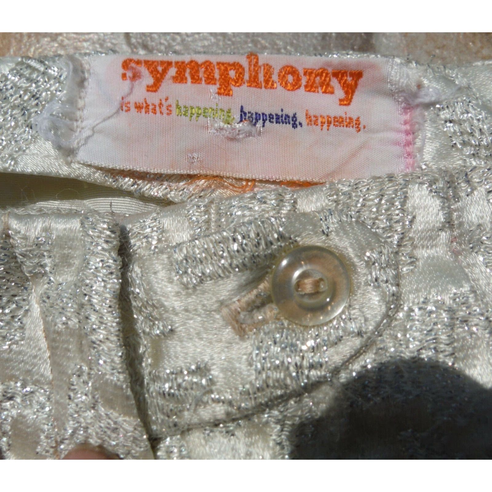 Vintage Symphony Pants 70s Ladies Embellished 22x25 Glittery Silver Decorative Pleated Size 22" - 4 Thumbnail