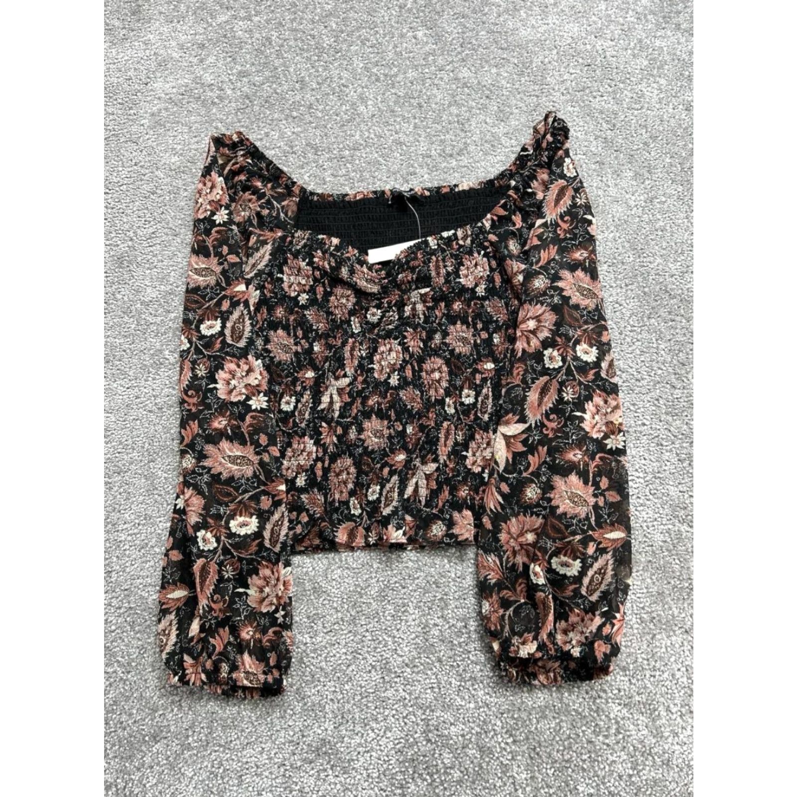 Madewell Madewell Blouse Shirt Cropped Long Sleeve Puff Sleeve Multicolor Floral Checkered Cropped Top Women L Size L / US 10 / IT 46 - 2 Thumbnail