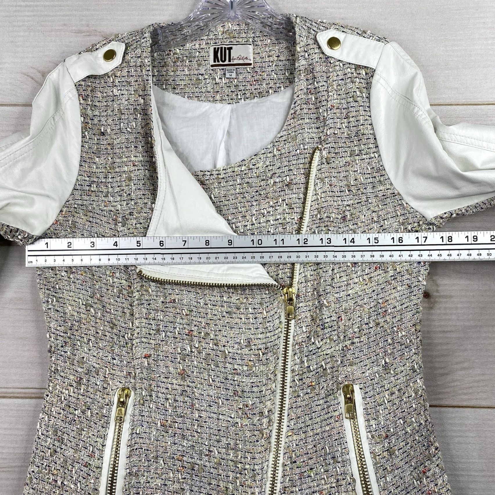 Vintage KUT from the Kloth Jacket Women M Mixed Media Tweed Zip Up Pockets Vegan Leather Size M / US 6-8 / IT 42-44 - 7 Thumbnail