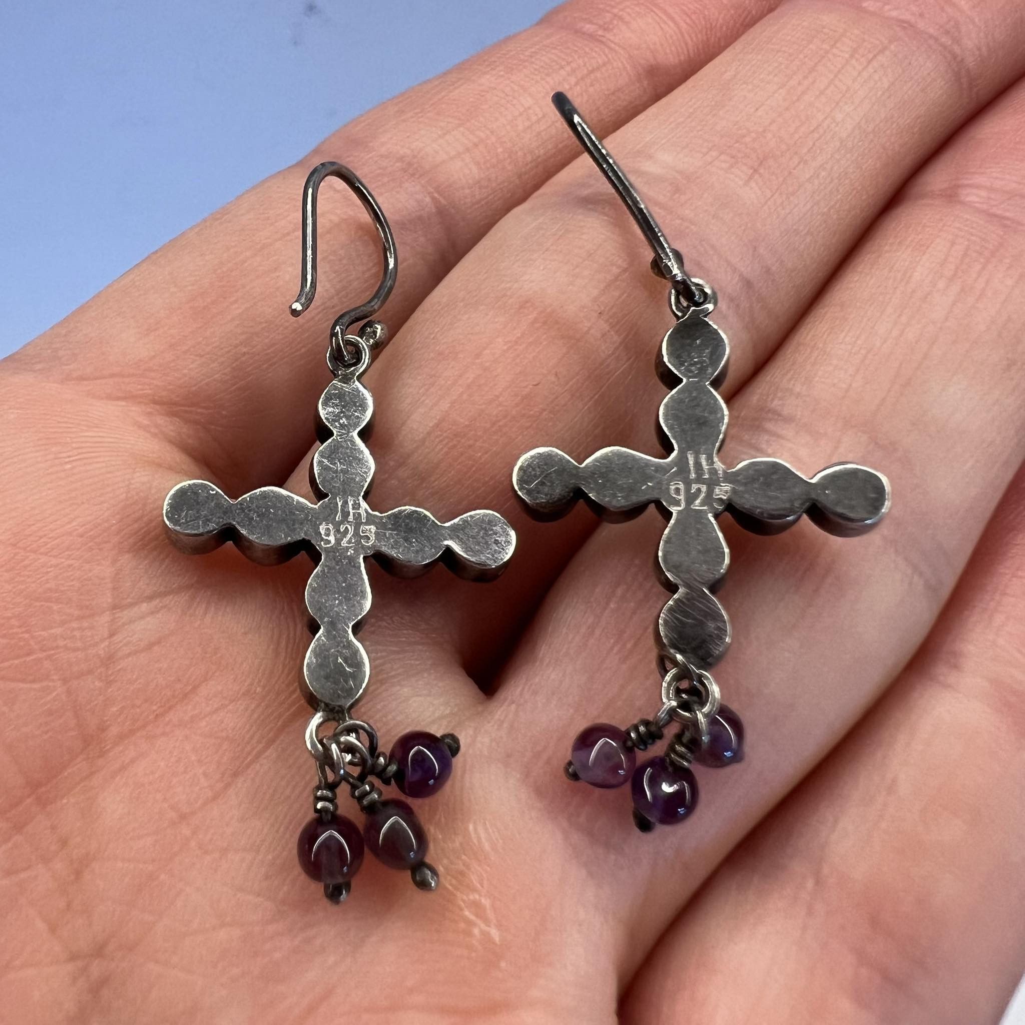 Vintage Vintage Sterling Silver 925 Jewelry Earrings Amethyst Stone Size ONE SIZE - 3 Thumbnail