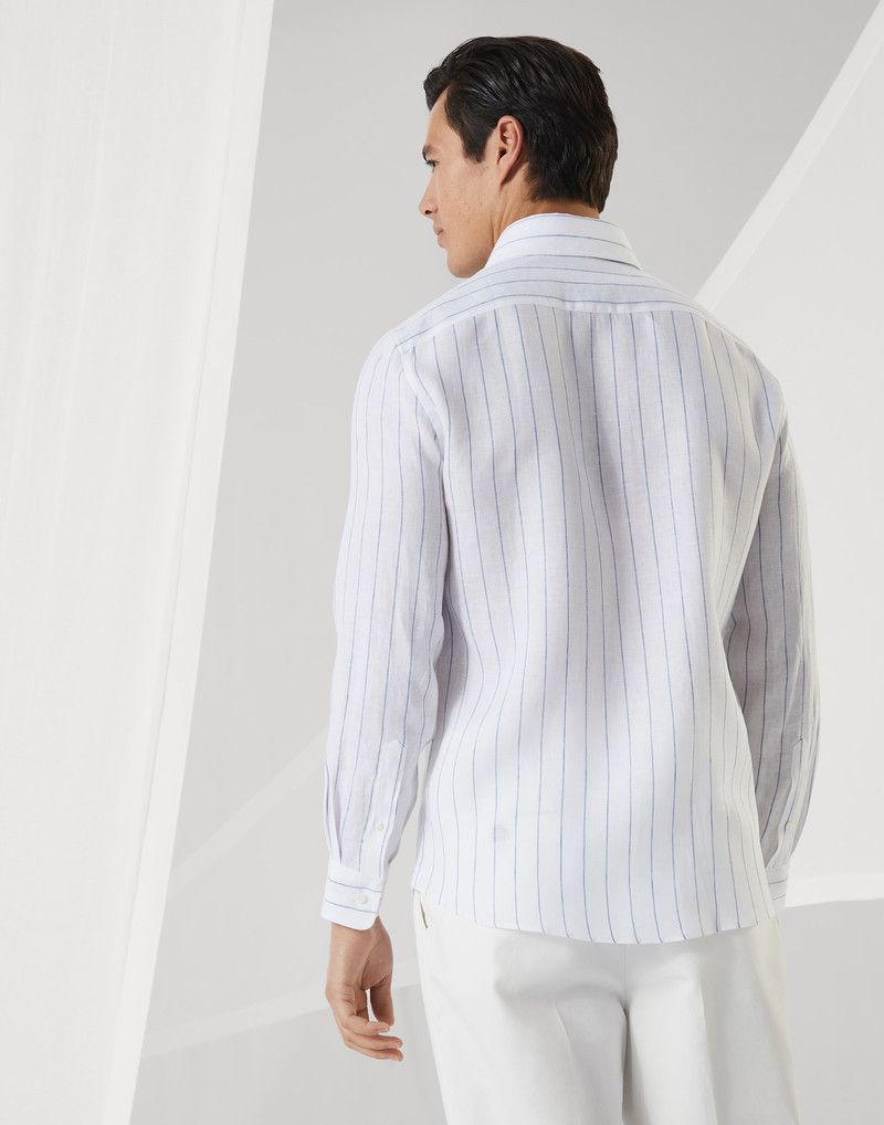 Brunello Cucinelli o1la1rc1a0326 Stripe Linen Fit Shirt in White Size US L / EU 52-54 / 3 - 2 Thumbnail