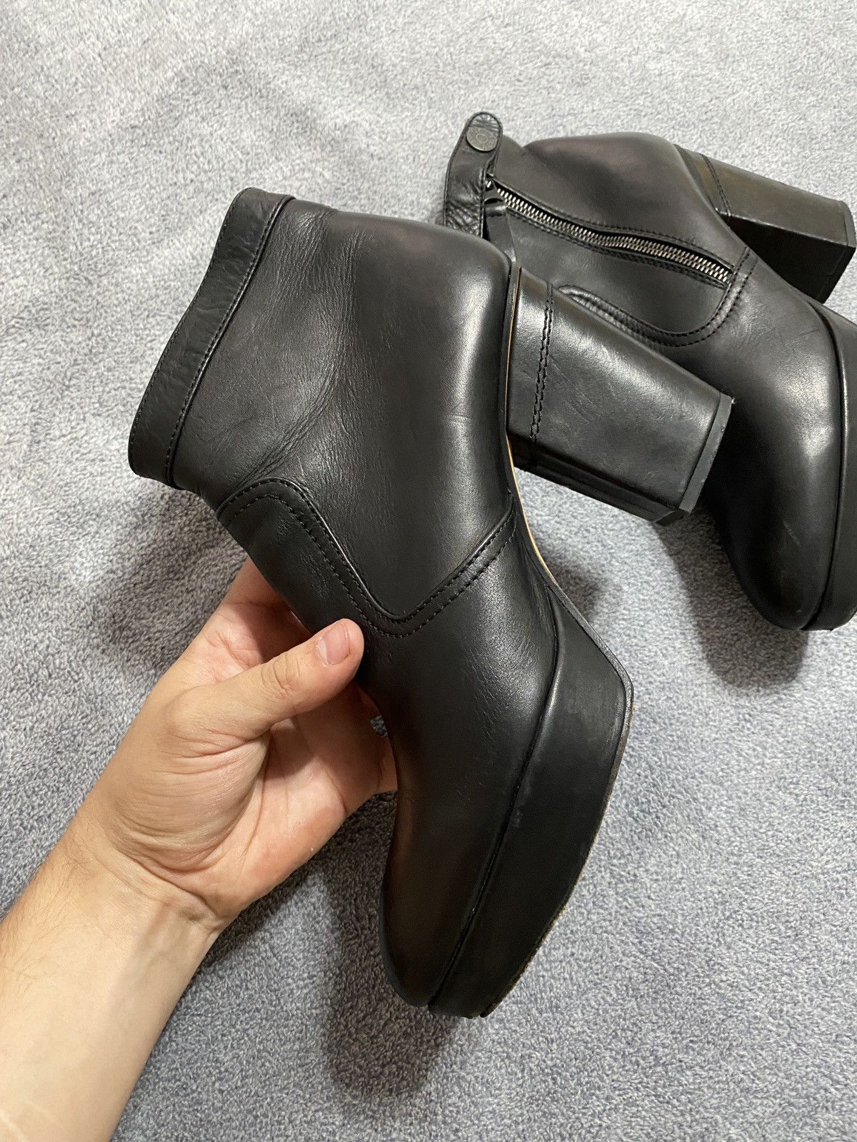 Acne Studios Vintage Black Leather Platform Ankle Boots Y2k