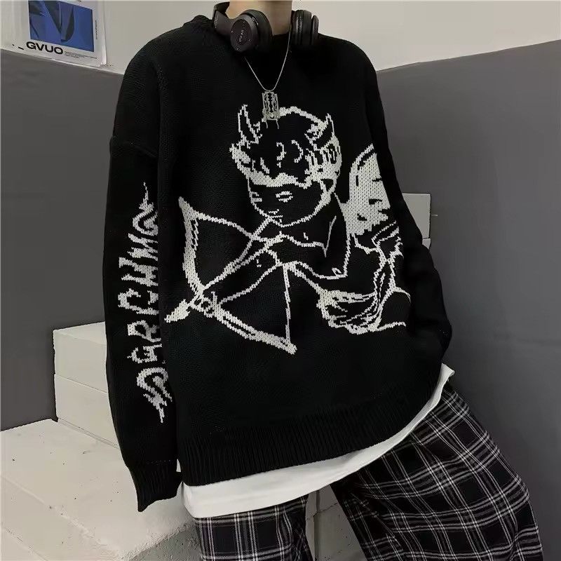 Vintage Black Knit Angel cupid style sweater Size US XL / EU 56 / 4 - 1 Thumbnail