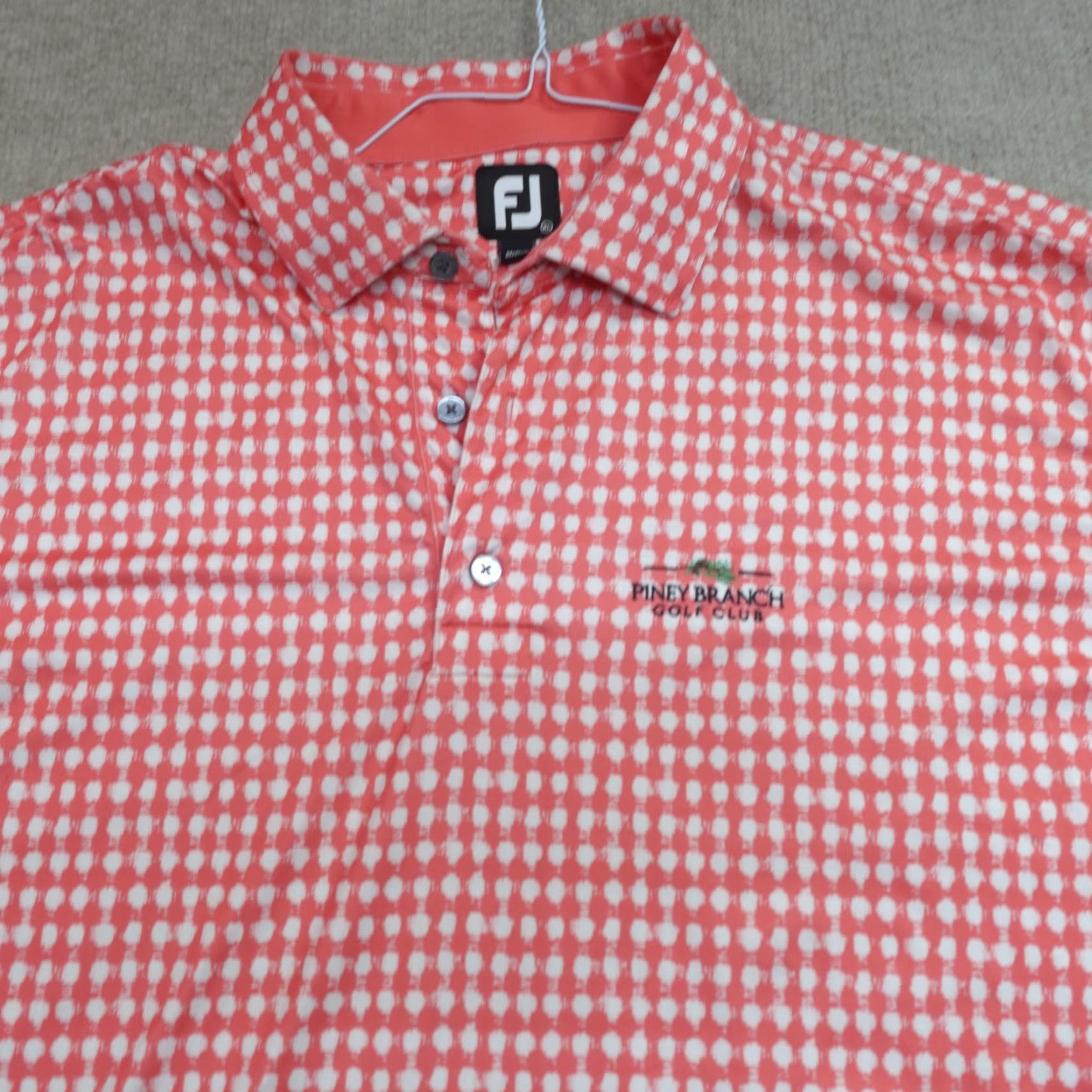 Footjoy FootJoy Polo Shirt XL Red White Geometric Print Piney Branch Golf Club Mens Short Sleeve Button Collar Embroidered Performance Golf Size US XL / EU 56 / 4 - 2 Thumbnail