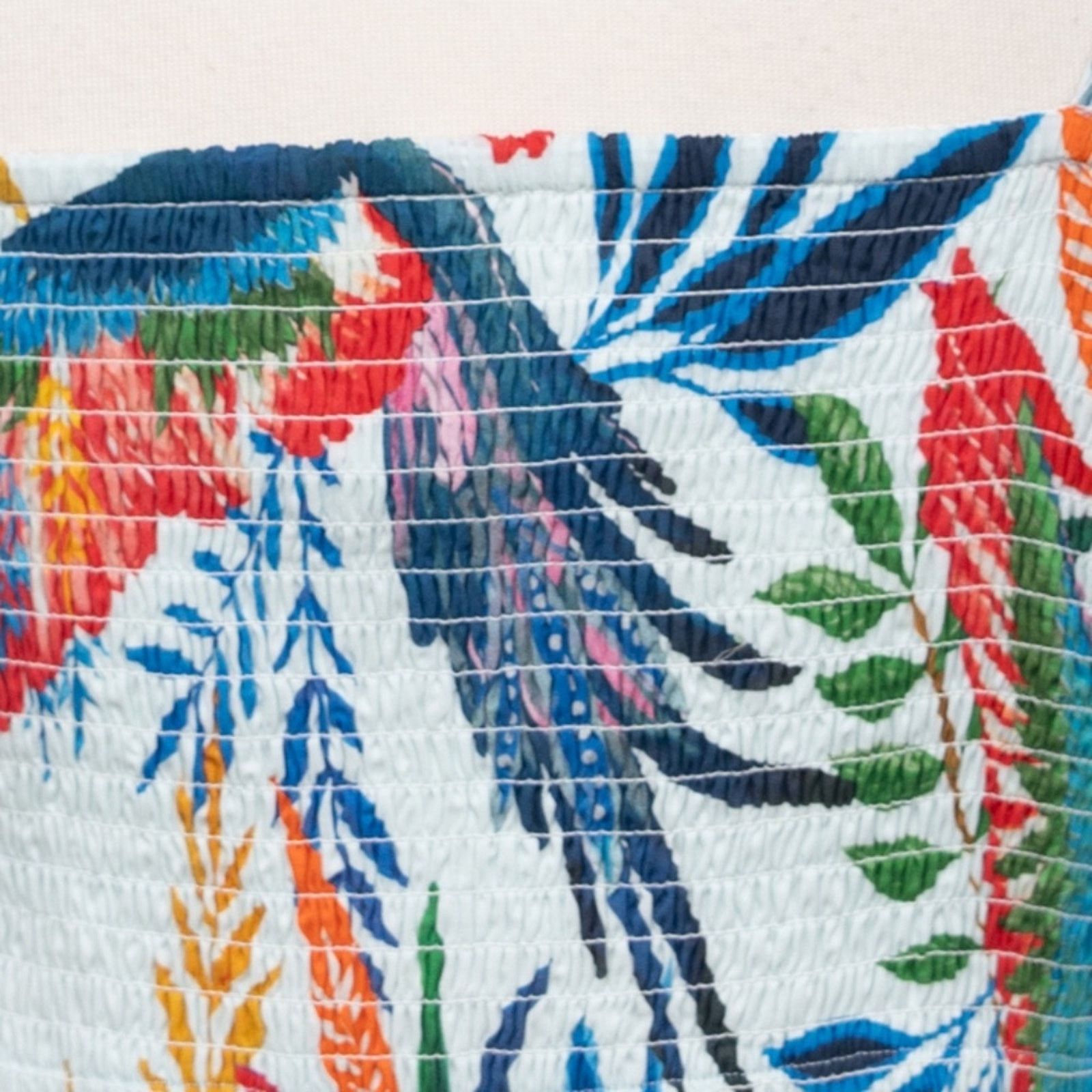 Farm Rio Farm Rio. New! Macaw Wind Smocked Crop Top Size L / US 10 / IT 46 - 6 Thumbnail