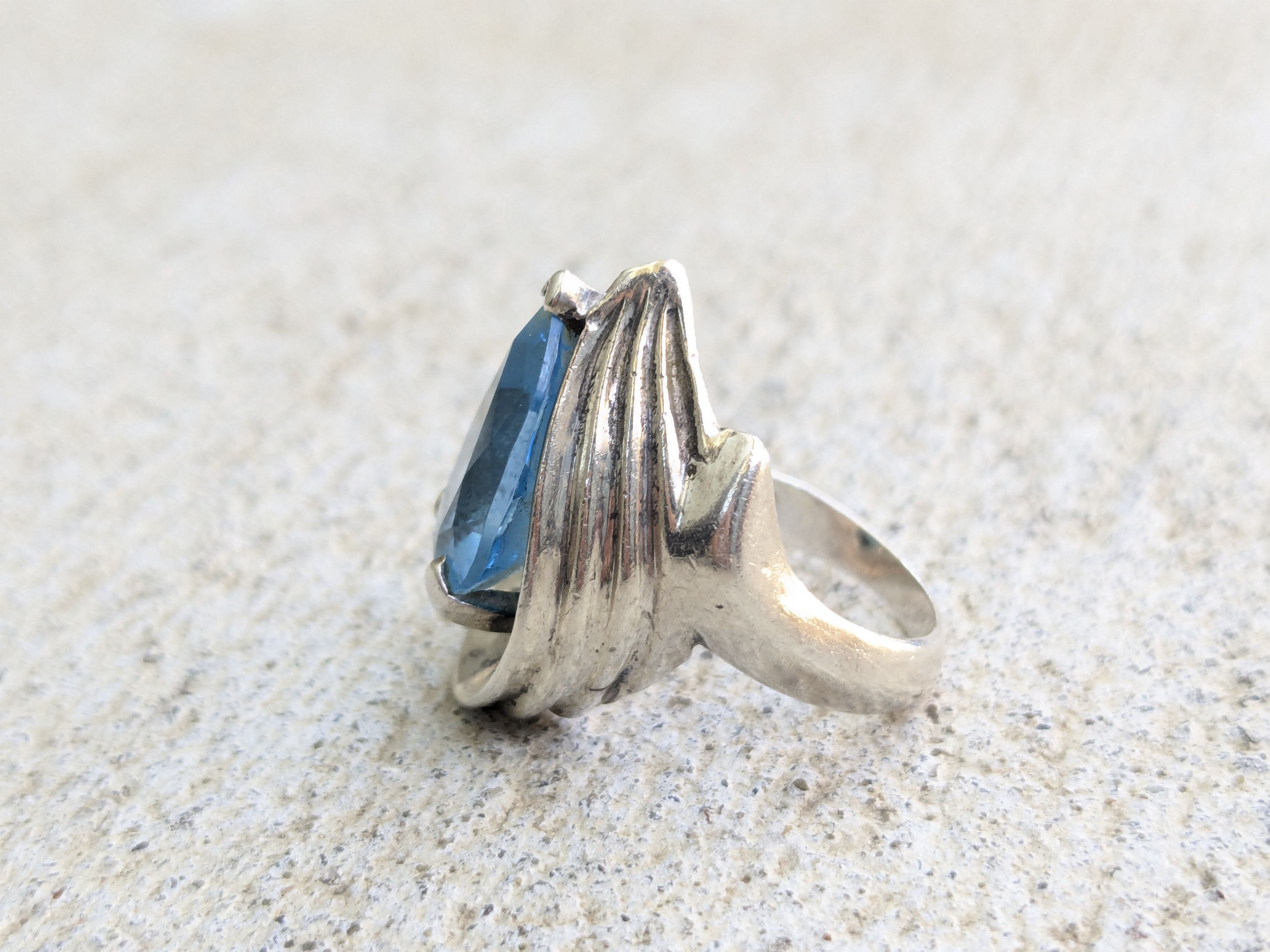 Jewelry Vintage Sterling Silver Ring Blue Topaz 5.25 Pear Teardrop Size ONE SIZE - 3 Thumbnail