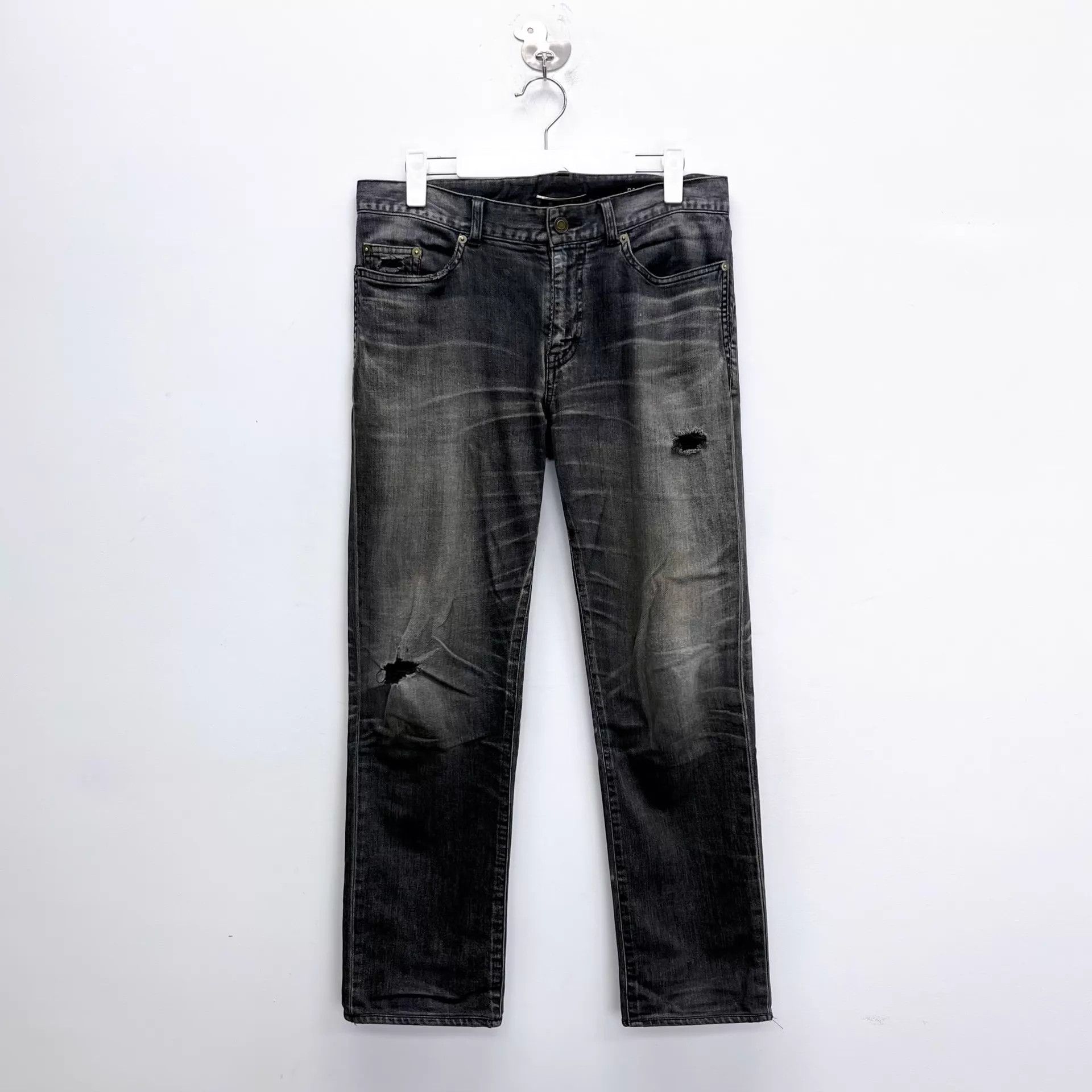 Saint Laurent Paris SL D02 Smoke Gray Washed Distressed Back Cutout 31 Size US 31 - 1 Thumbnail