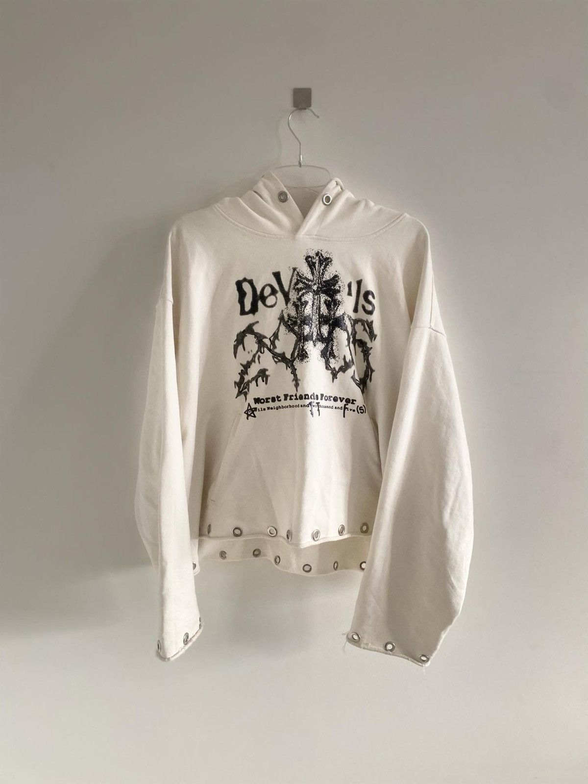 Image of Rare Opium Chrome Hearts Style Hoodie in White, Men's (Size XL)