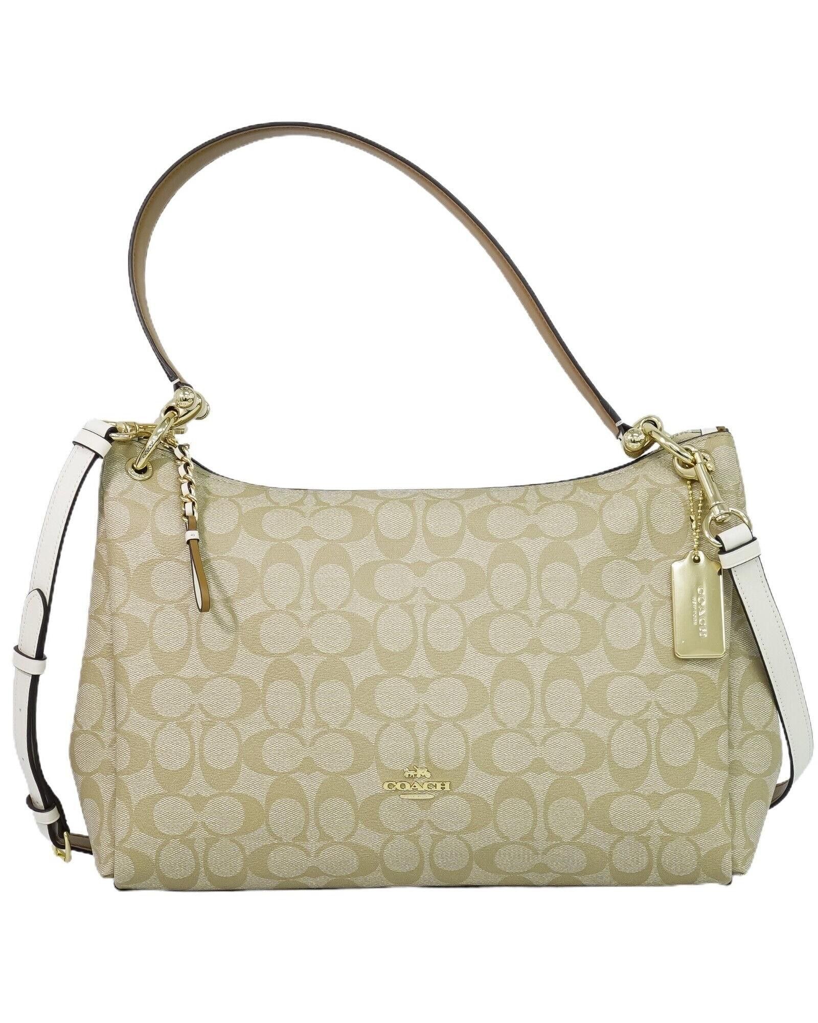 image of Coach Beige Mia Signature 2Way Bag With Strap And Charm, Women's