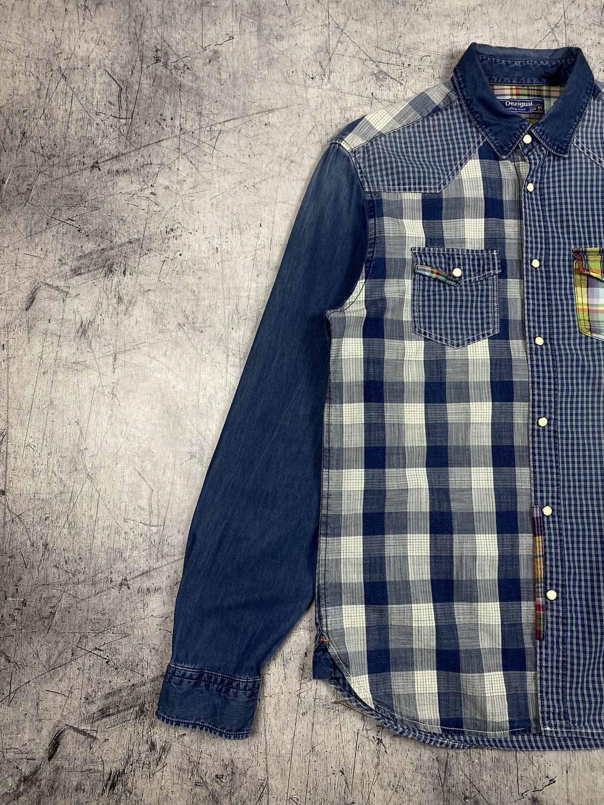 Desigual Desigual Patchwork Plaid Blue Western Button Up Shirt Size US M / EU 48-50 / 2 - 3 Thumbnail