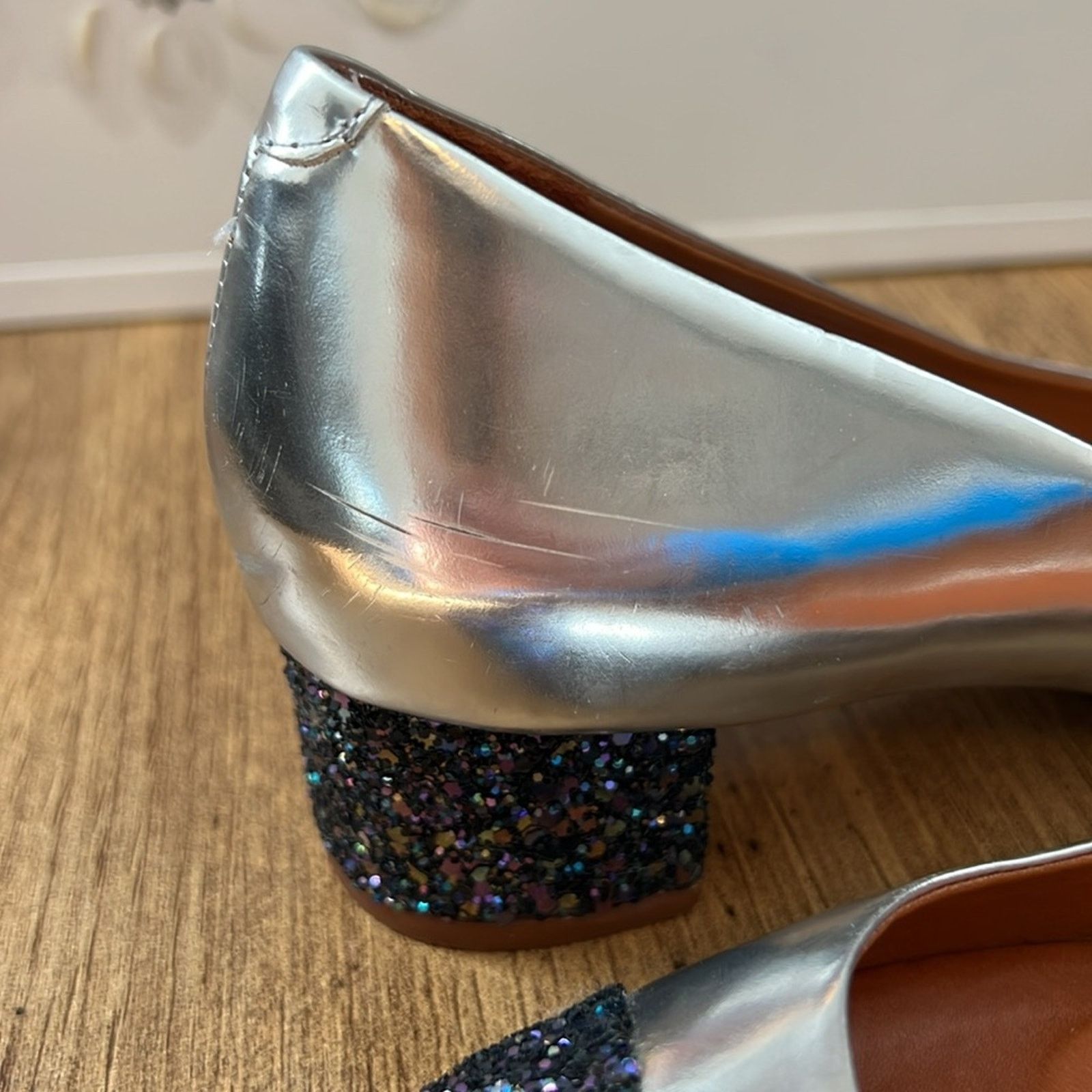 SCHUTZ Schultz Silver Glitter Block Heels Size US 9 / IT 39 - 11 Thumbnail