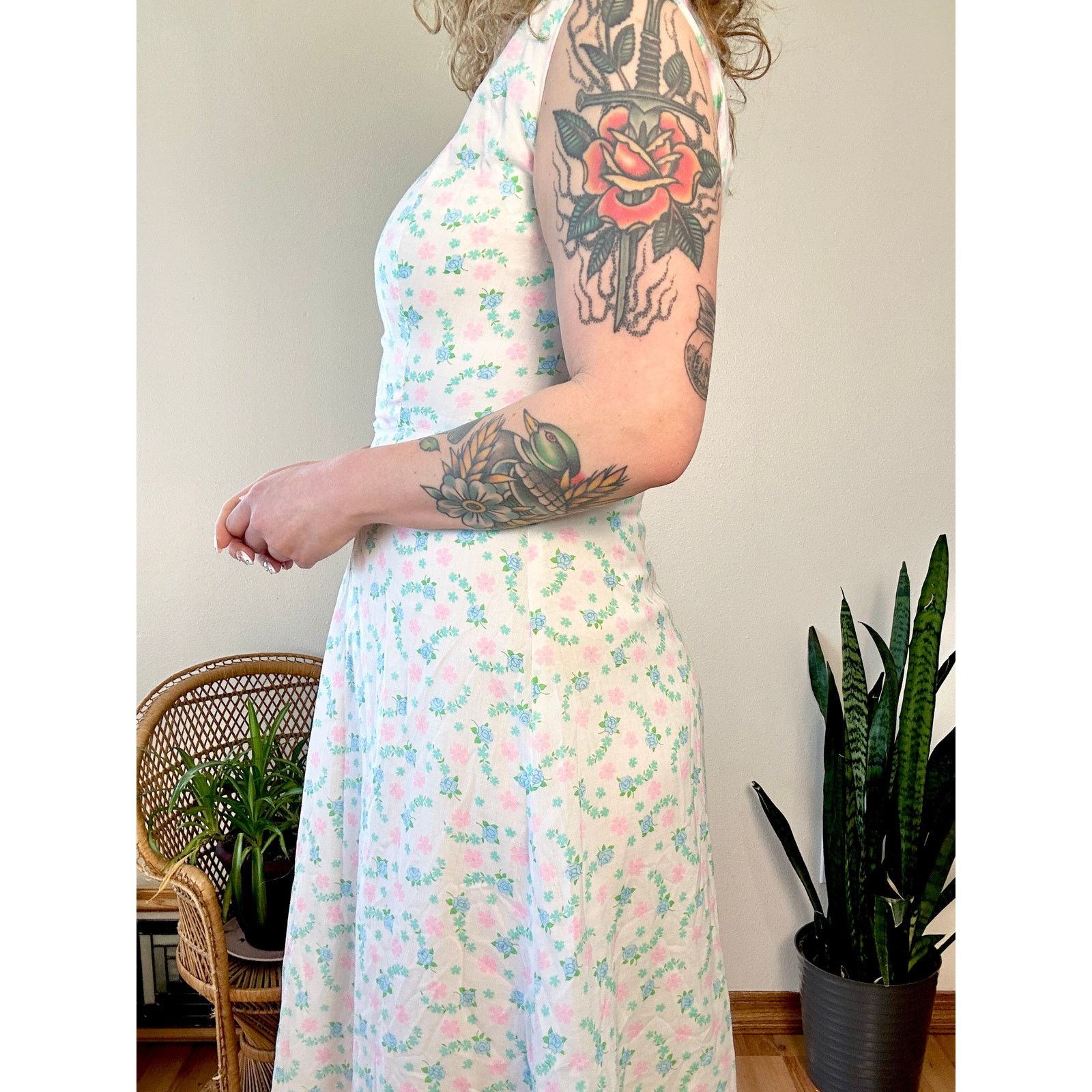 Handmade 50s/60s Handmade Floral Day Dress Size L / US 10 / IT 46 - 3 Thumbnail