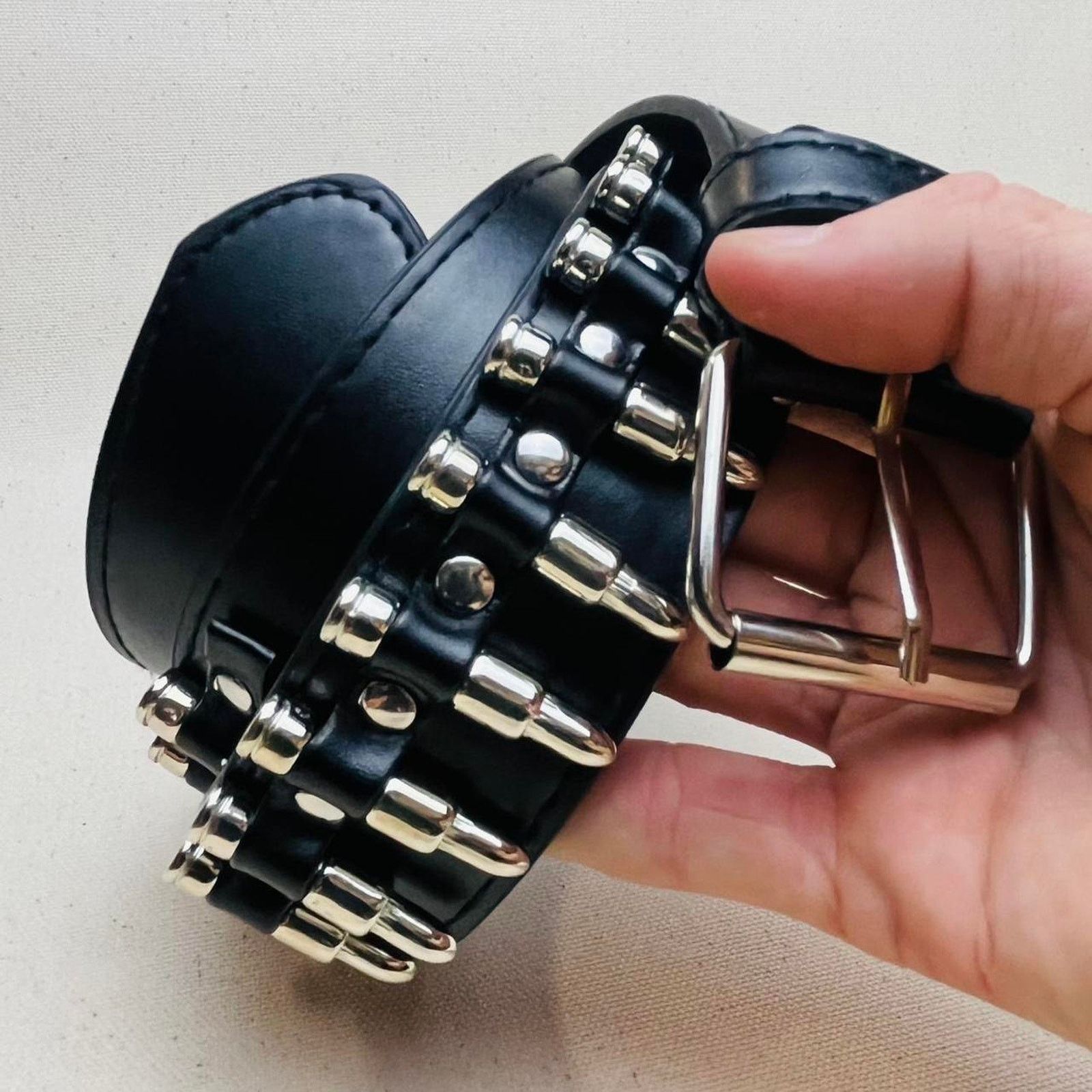 小物 archive studs lether belt black BlackLeatherdoublestudbelt1-