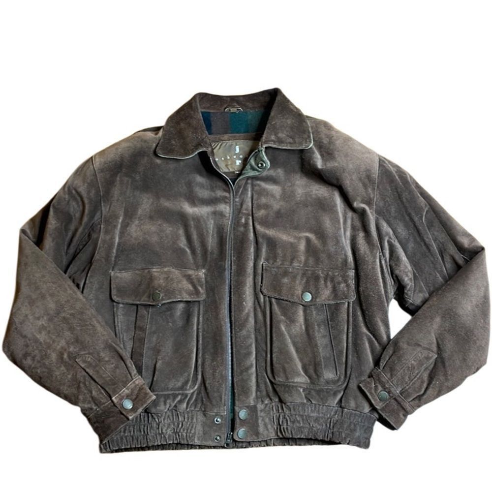 90s Vintage Joshua Ross Brown Leather Suede Bomber Jacket Fl