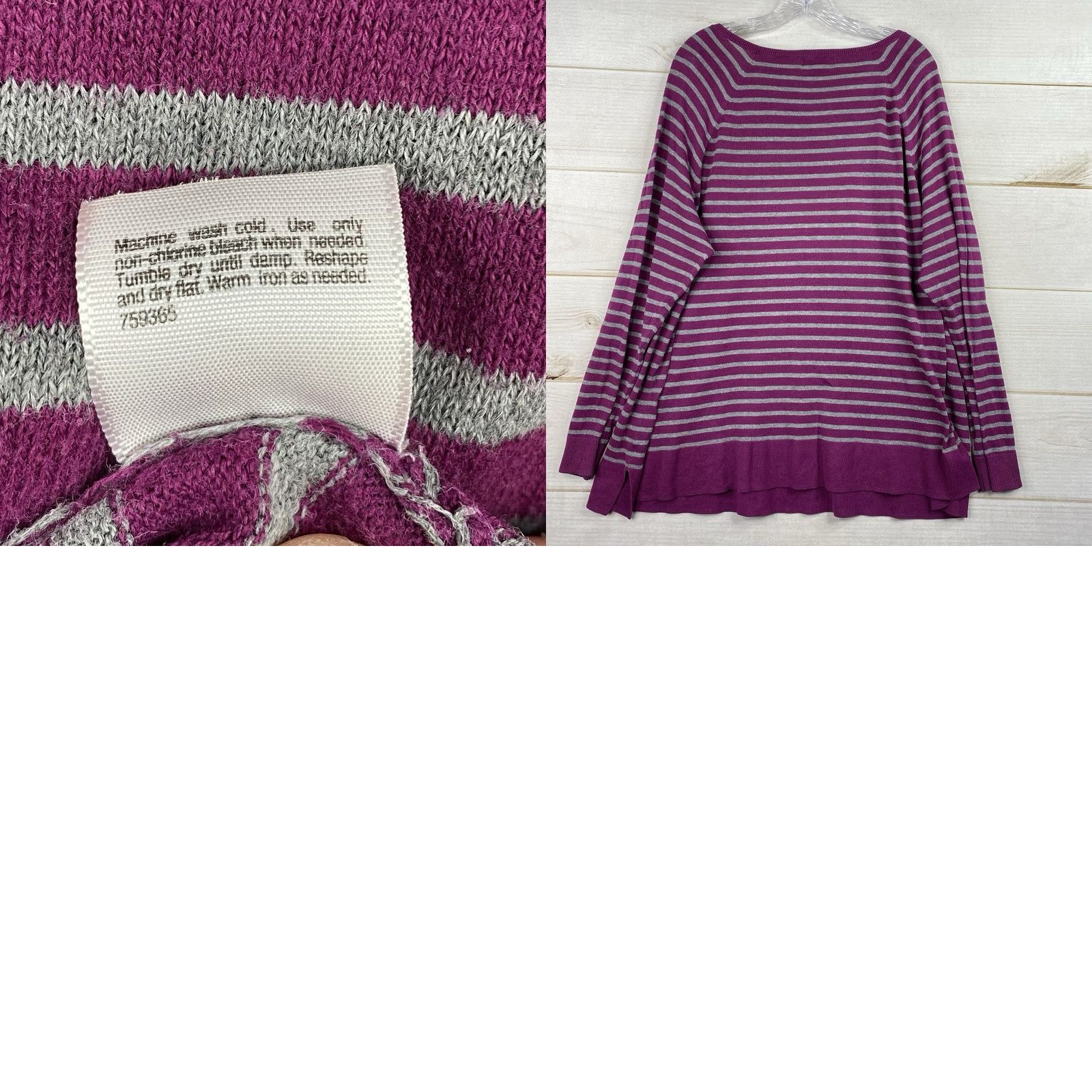 Vintage ANA a.n.a Sweater Top Womens 1X Purple Stripe Long Sleeve Pullover Blouse Size XL / US 12-14 / IT 48-50 - 8 Thumbnail