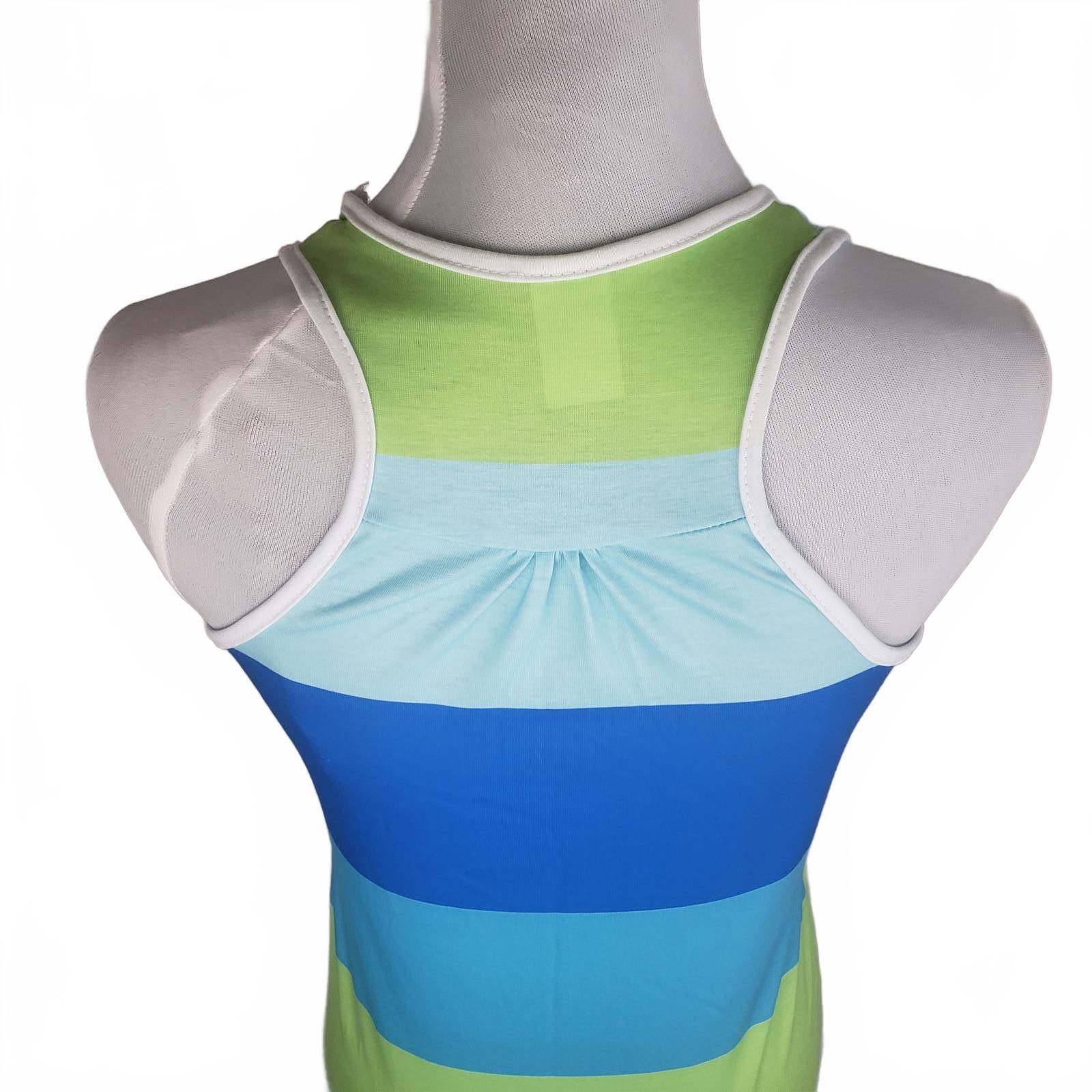 Designer Blue and Lime Style Striped Racerback Tank Dress OOAK Size S / US 4 / IT 40 - 3 Thumbnail