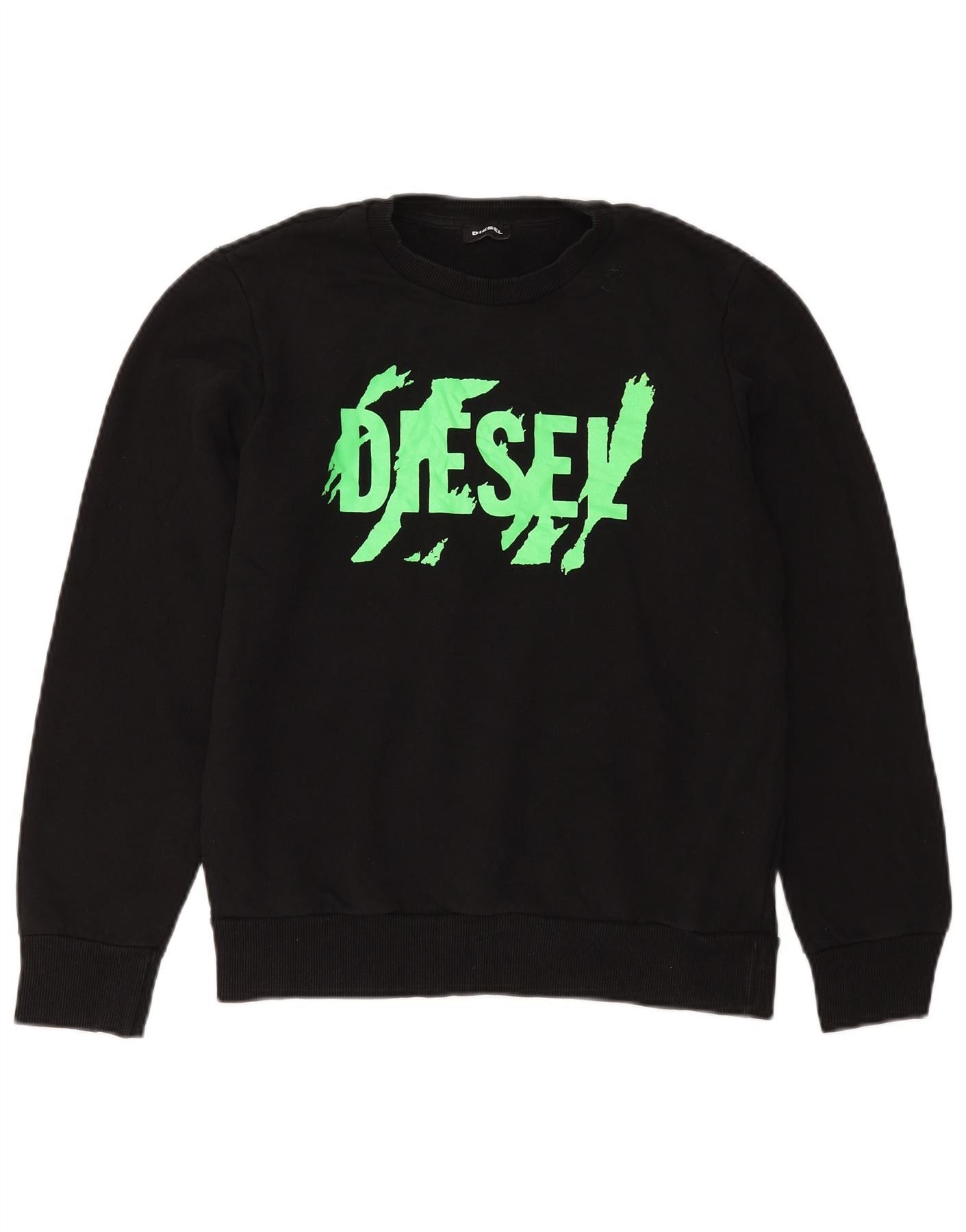 Diesel Girls Graphic Sweatshirt Jumper 13-14 Years Black Cotton Size L / US 10 / IT 46 - 1 Thumbnail