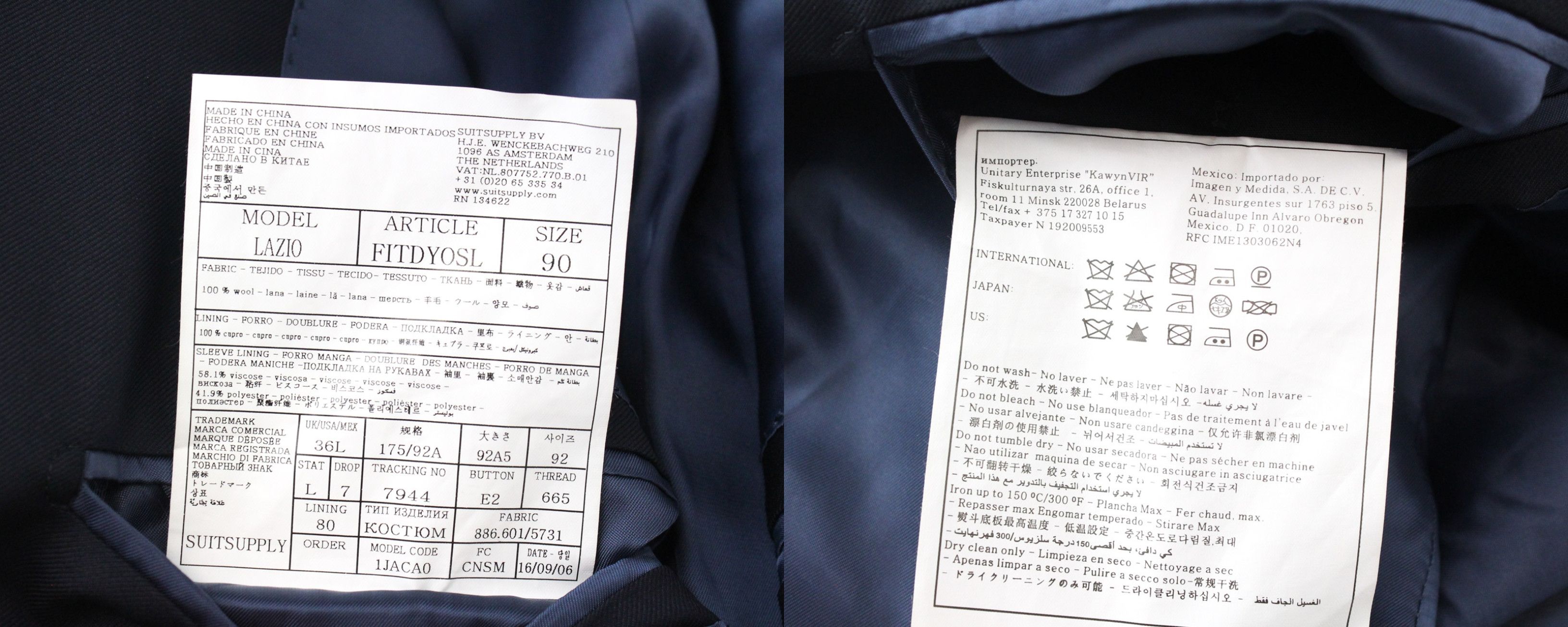 Suitsupply LAZIO BLUELINE UK36L Navy Wool 3 Piece Suit 67390 Size 36R - 16 Thumbnail
