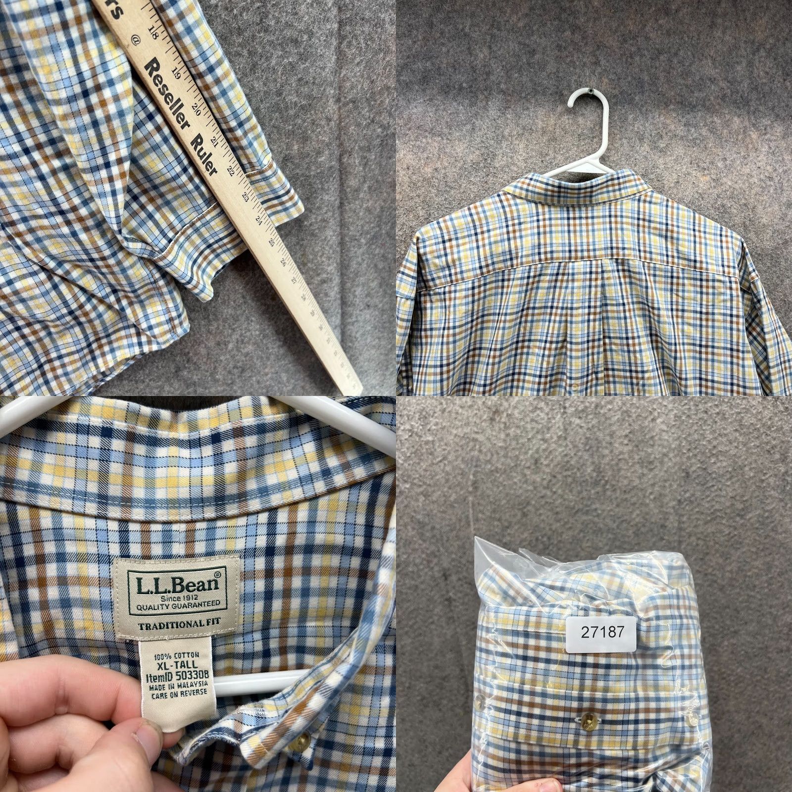 Vintage VINTAGE: NO - LL Bean Shirt Men XL Blue Yellow Button Up Traditional Tall Check Plaid 503308 Size US XL / EU 56 / 4 - 8 Thumbnail