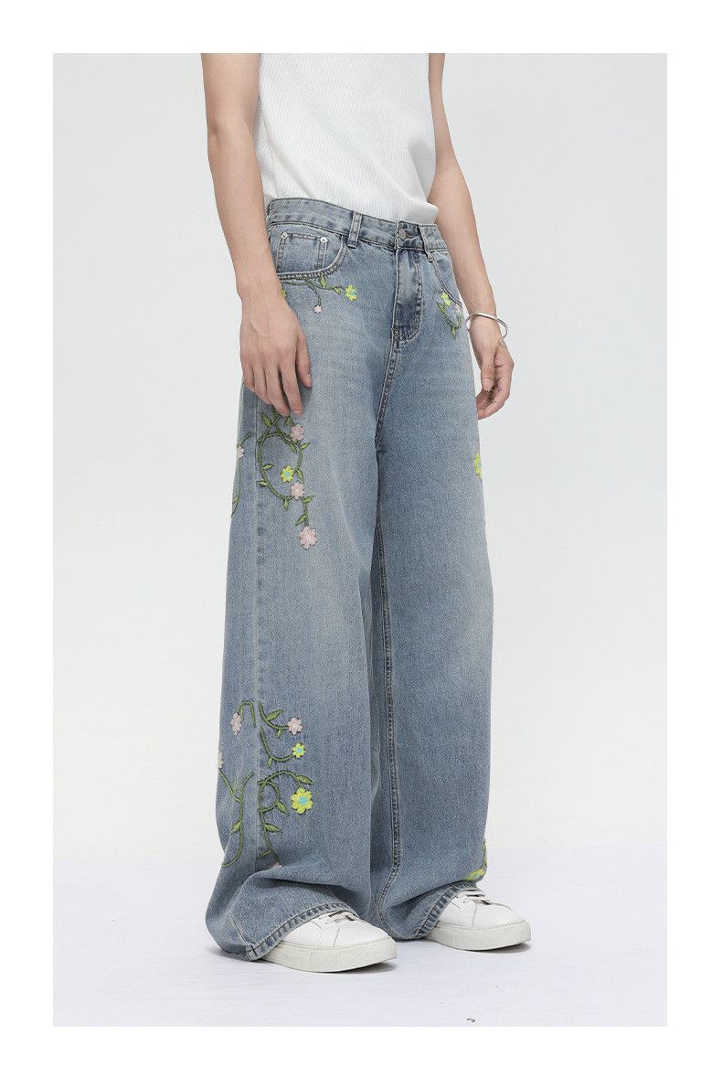 Japanese Brand × Jean Heavy floral embroidery straight-leg casual jeans Size US 32 / EU 48 - 5 Thumbnail