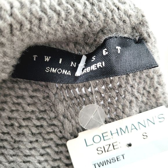 TWINSET Simona Barbieri Open-Knit Ruffle Hem Tie-Neck Sweater Gift Size S / US 4 / IT 40 - 6 Thumbnail