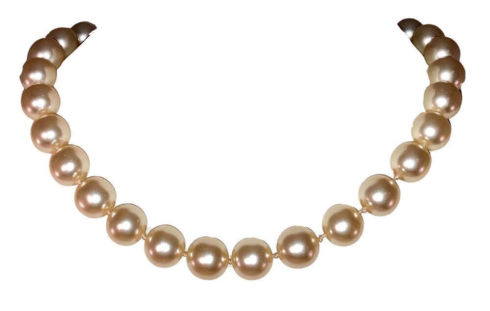 Salvatore Ferragamo Simulated Pearl Bead Necklace Gold Tone