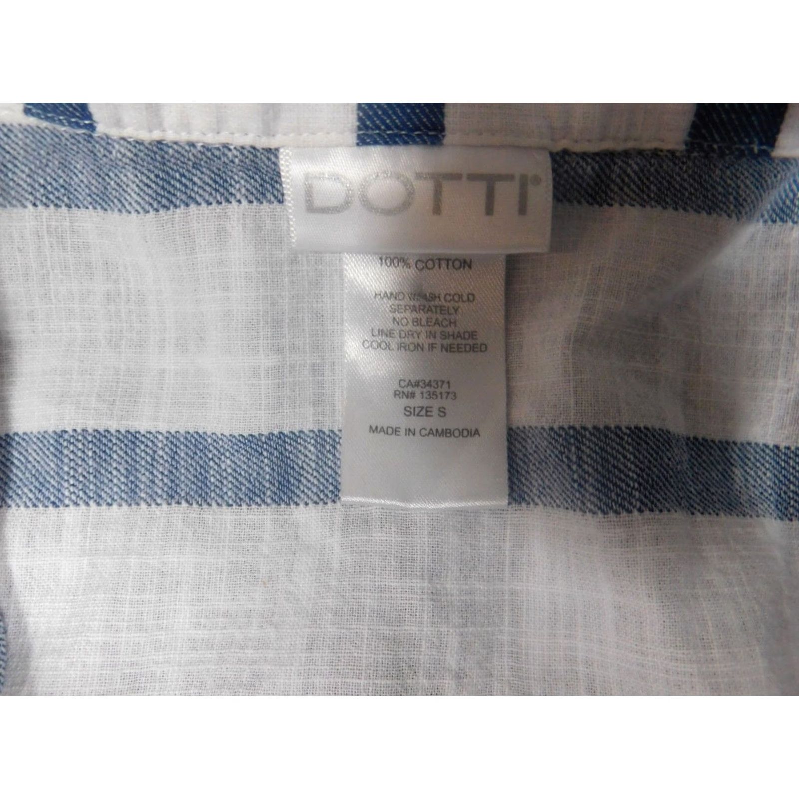 Vintage Dotti Blouse Shirt Womens Small Blue Striped Button Down Short Sleeve Casual Crew Neck Regular 100% Cotton Rayon Classic Breatherable Size S / US 4 / IT 40 - 5 Thumbnail