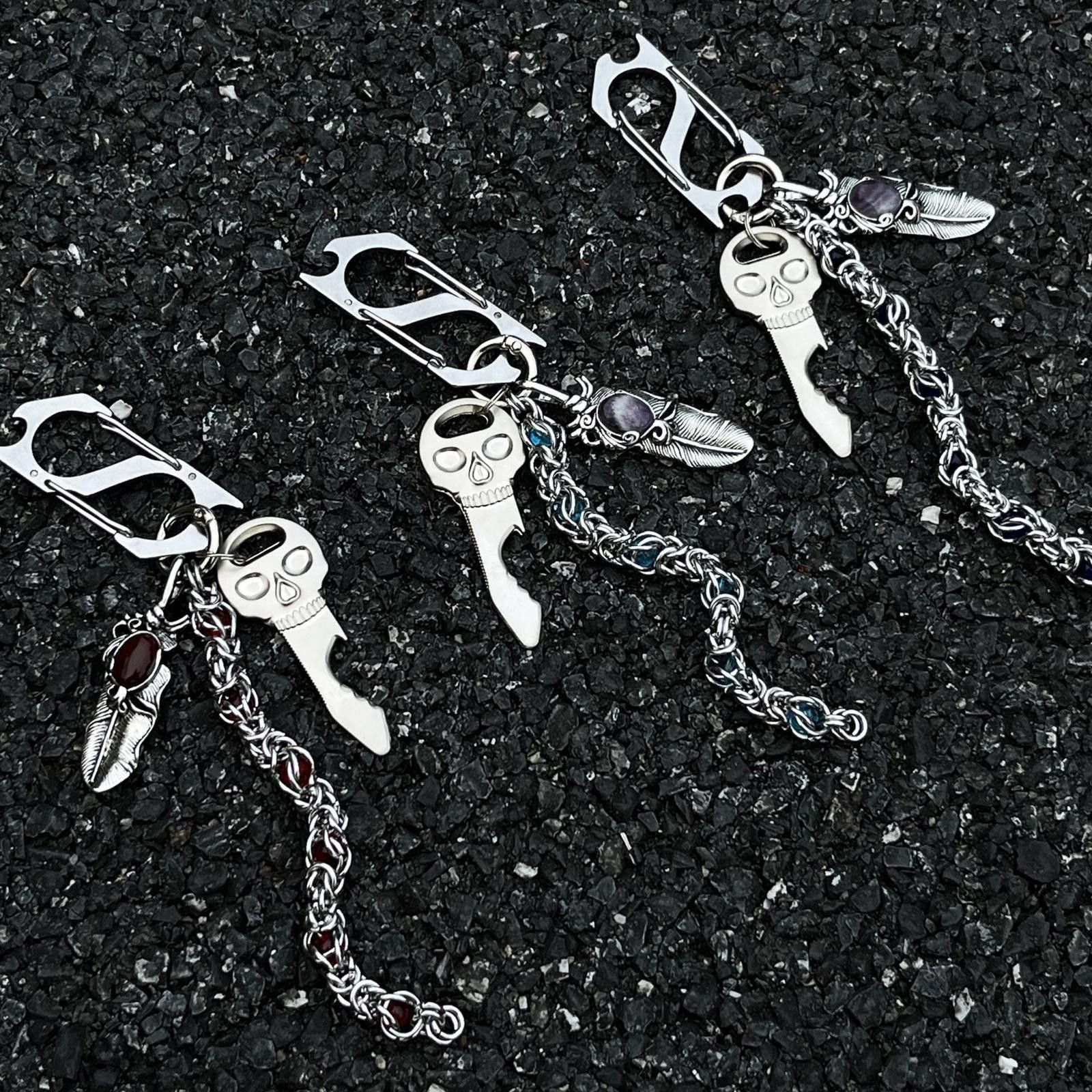 Jewelry Silver Skull Chain Key Holder, Men's Accessory Size ONE SIZE - 4 Thumbnail