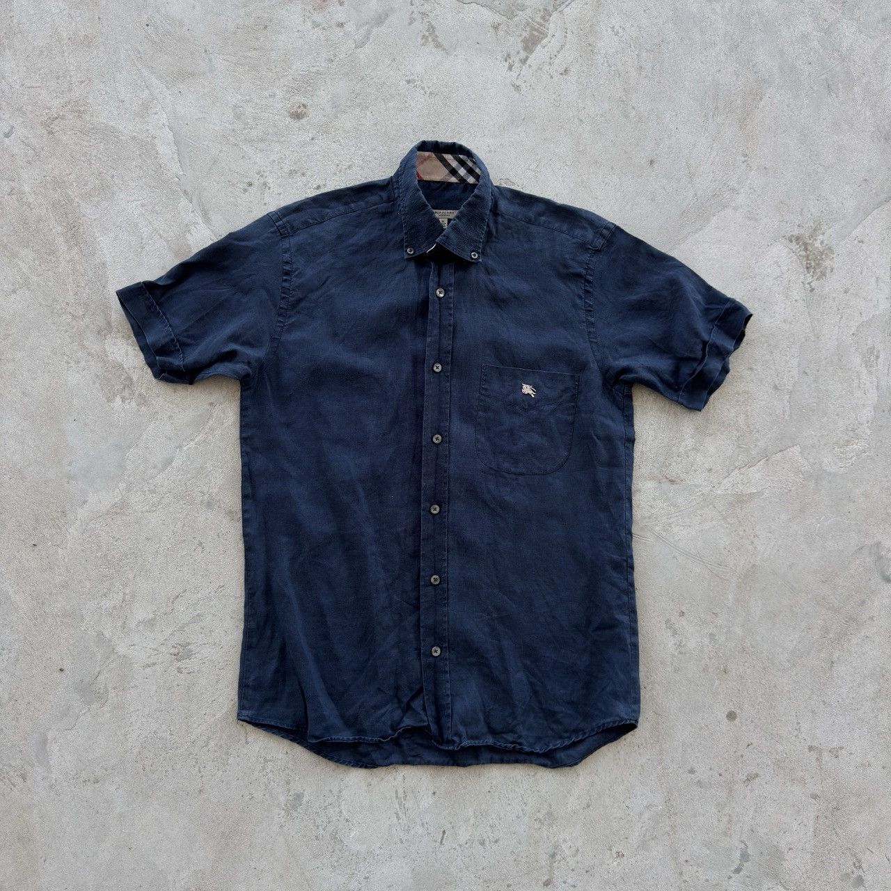 Burberry Burberry London Mens Short Sleeve Linen Shirt Navy Size M Size US M / EU 48-50 / 2 - 1 Thumbnail