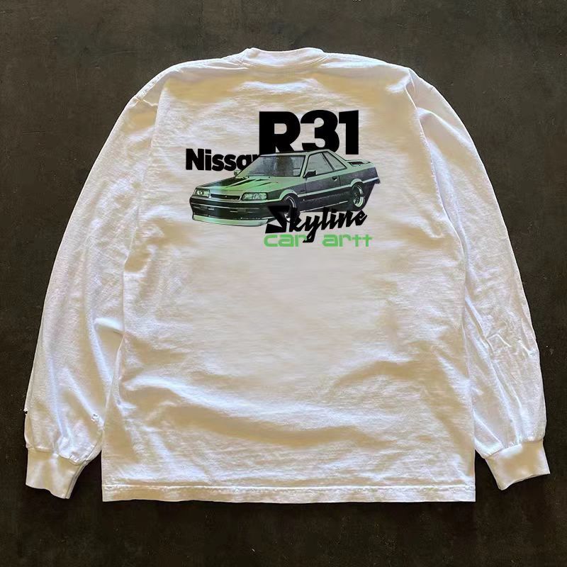 Vintage White washed vintage car print long-sleeved t-shirt Size US M / EU 48-50 / 2 - 1 Thumbnail