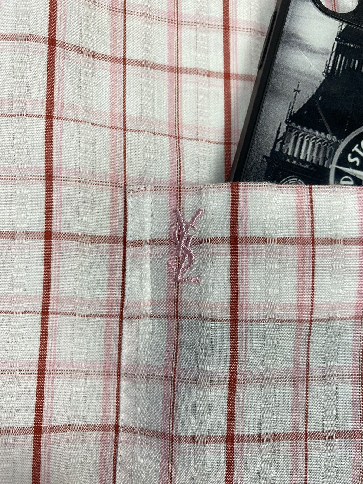 Vintage Yves Saint Laurent Pink Checkered Button Up Shirt