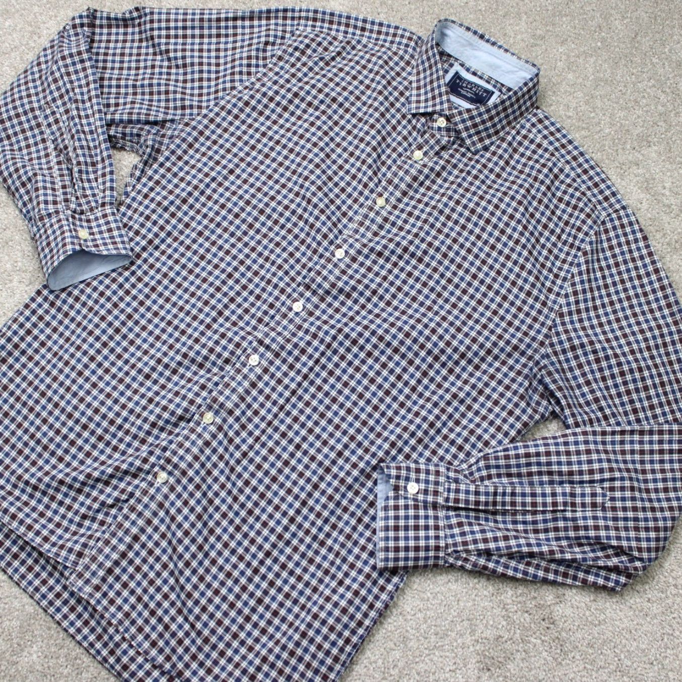 Charles Tyrwhitt Charles Tyrwhitt Shirt Mens XL Blue/Red Button-Up Long Sleeve 100% Cotton Check Size US XL / EU 56 / 4 - 4 Thumbnail