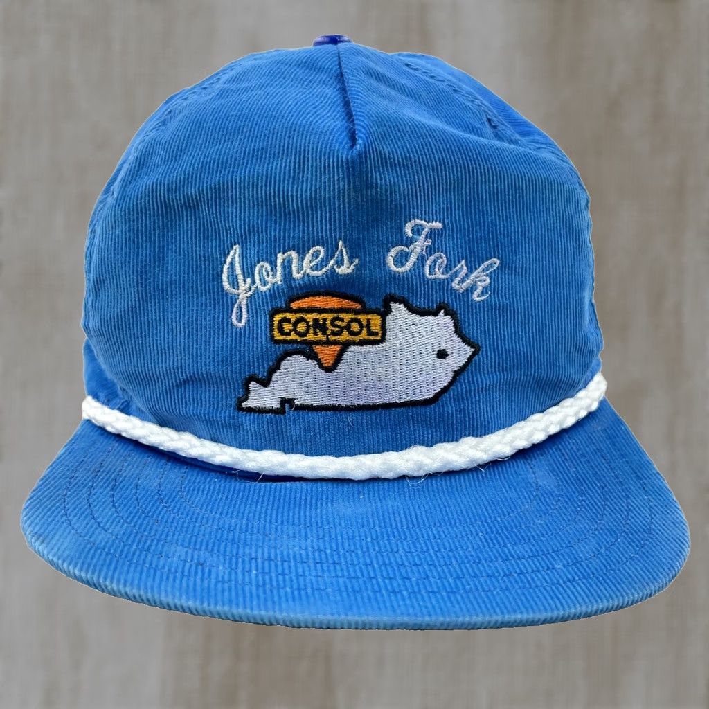 Coal VINTAGE Consol Trucker Hat Cap Blue Corduroy Made USA Coal Mining Jones Fork VA Mens Size ONE SIZE - 1 Thumbnail