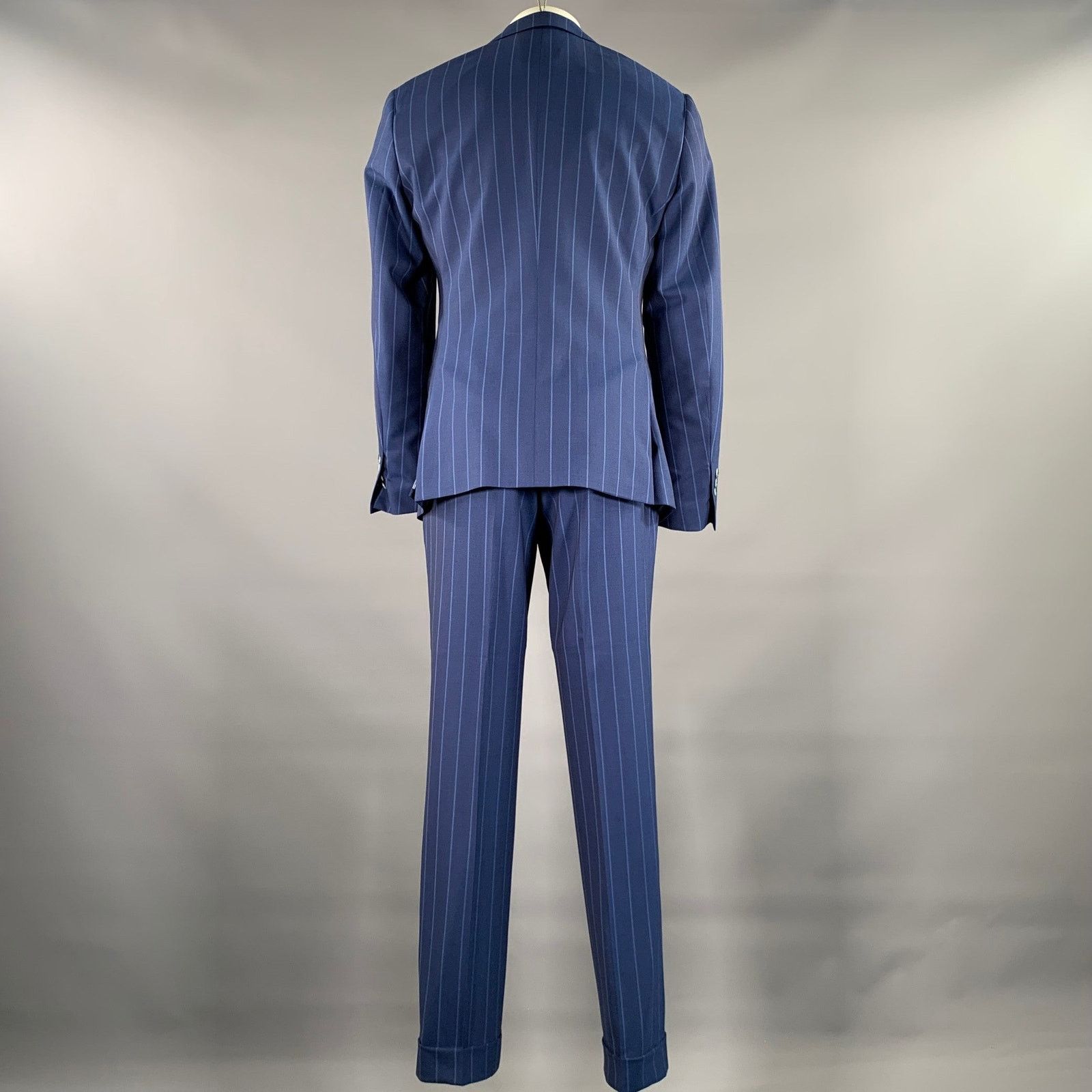Other ATELIER MUNRO Size 38 Blue Stripe Wool Peak Lapel Suit Size 38R - 3 Thumbnail