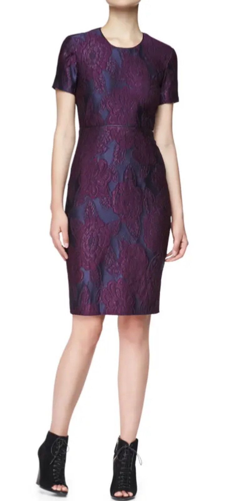 image of Burberry Deep Blue & Purple Floral Jacquard Sheath Dress, 40, Women's (Size Small)