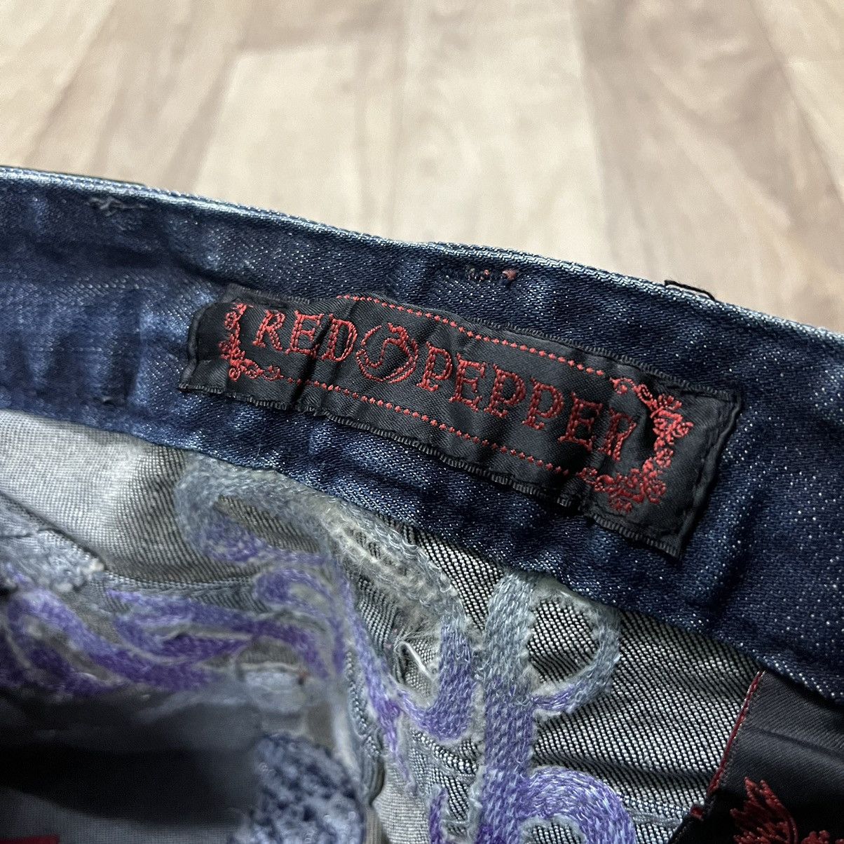 Ed Hardy × Japanese Brand Flare Jeans Red Pepper Jeans Embroidered Boot Cut Denim Size 28" / US 6 / IT 42 - 11 Thumbnail