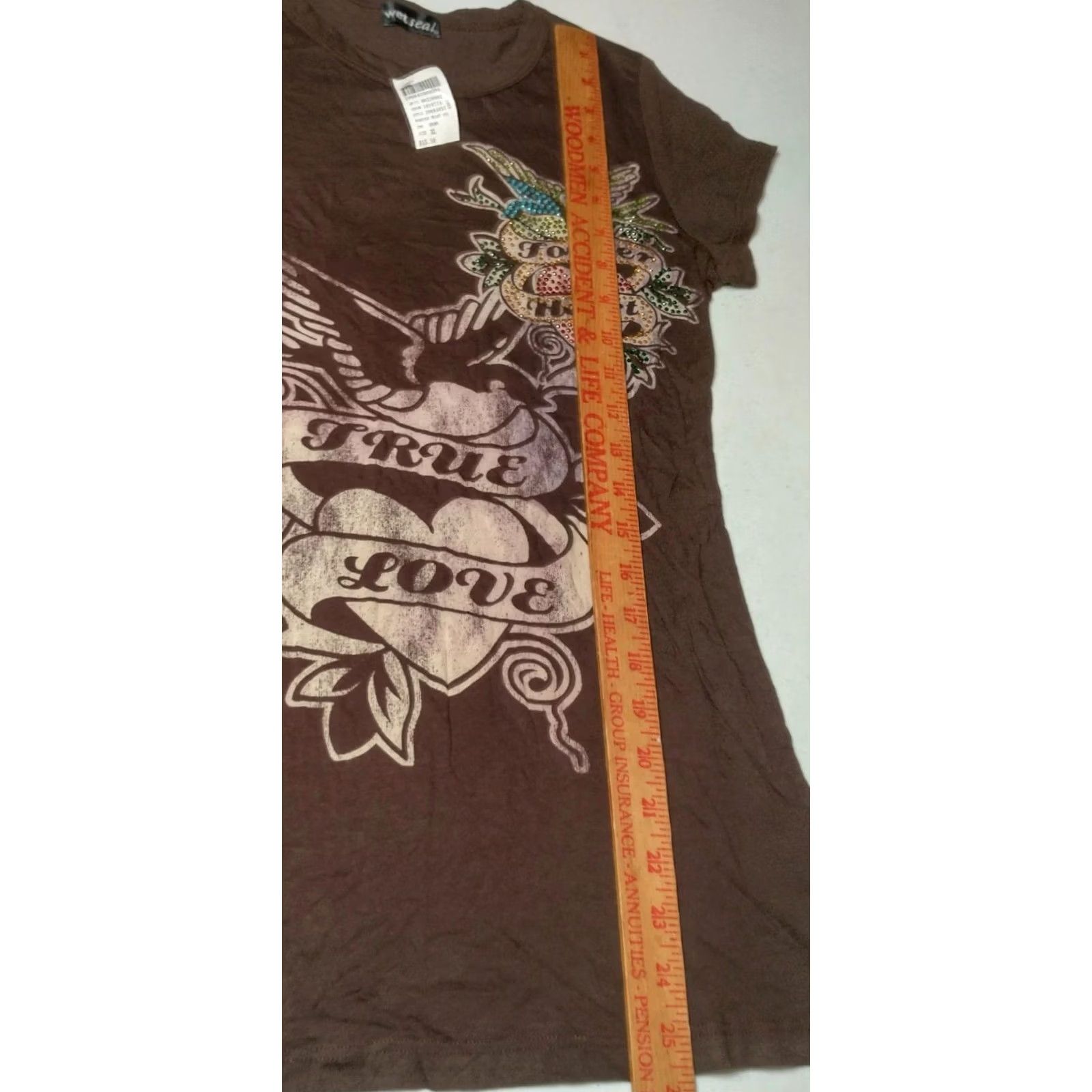Vintage VINTAGE Wet Seal Shirt Juniors XL Slim Fit True Love Winged Heart Bling NOS Shirt Size XL / US 12-14 / IT 48-50 - 6 Thumbnail