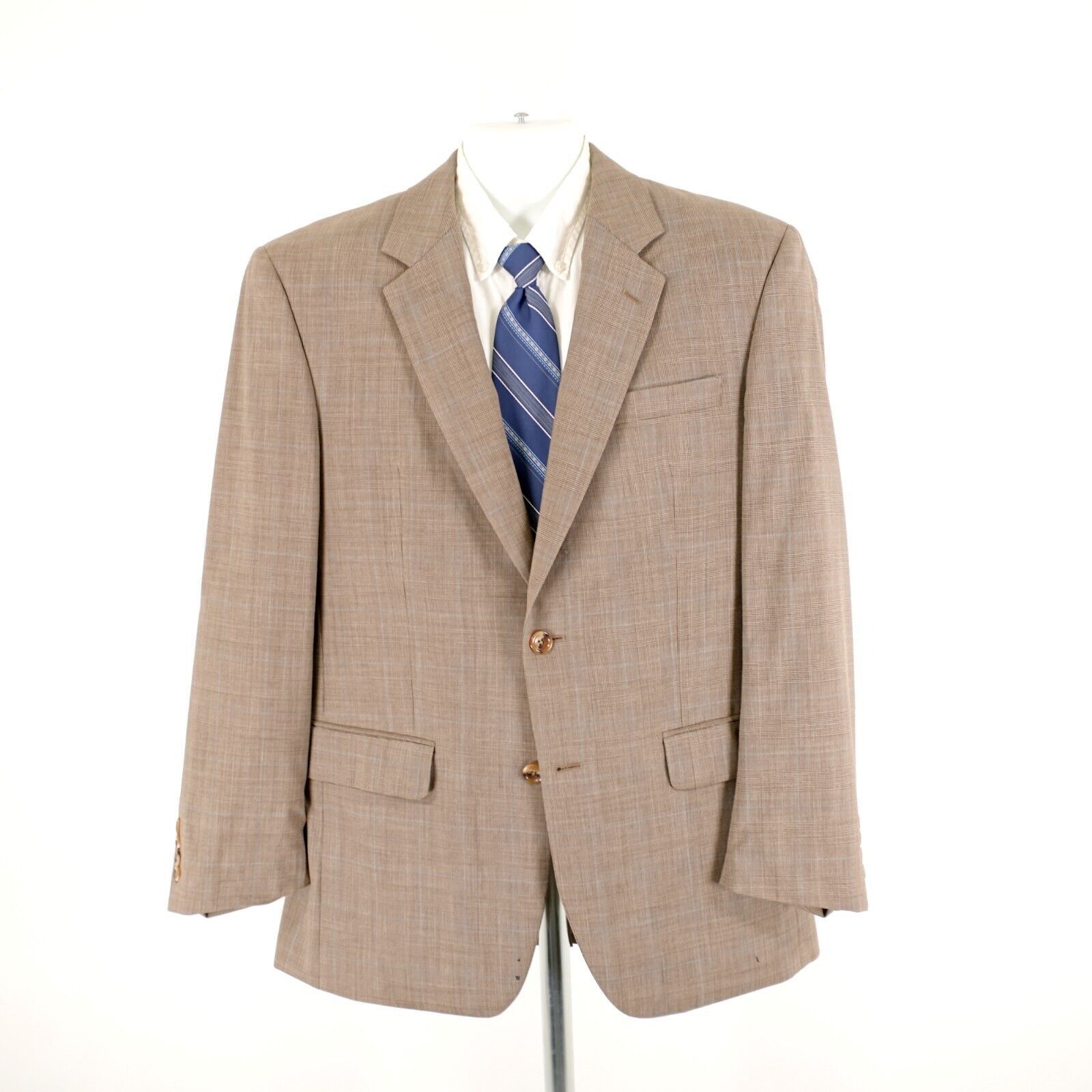 Jos. A. Bank DAMAGED Jos A Bank Wool Tan Glen Plaid Blue Windowpane Blaze Size 44R - 6 Thumbnail