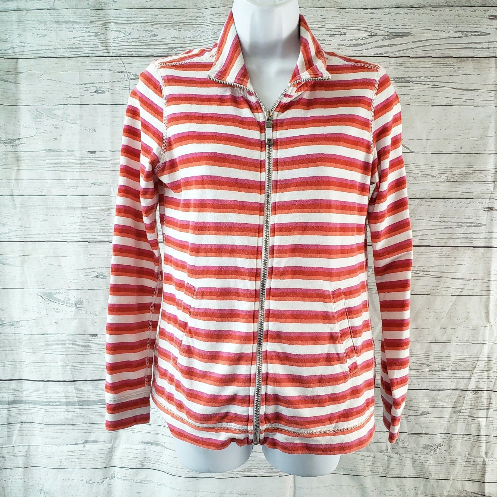 Tommy Bahama Tommy Bahama Womens Full Zip Sweatshirt XS Red White Striped Cotton Sweatshirt Womens XS Red Striped Cotton Zip Full Zip Size XS / US 0-2 / IT 36-38 - 2 Thumbnail