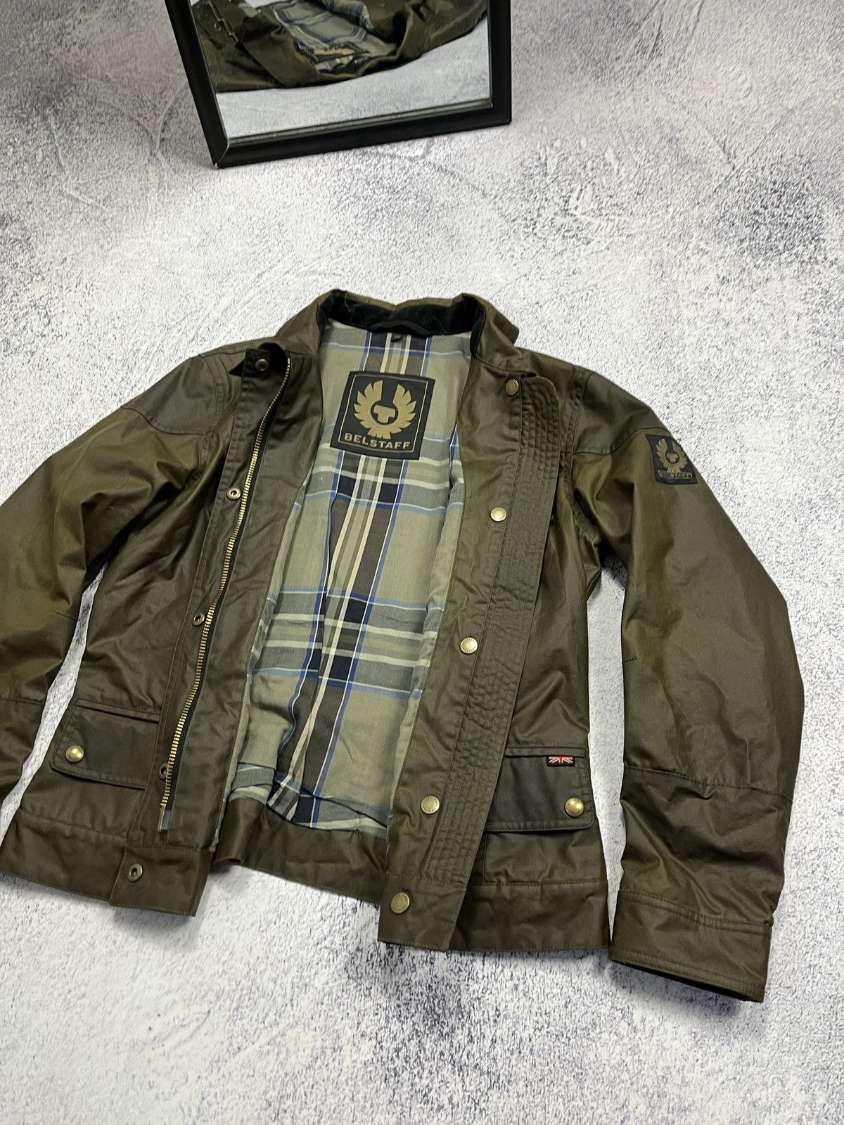 Belstaff × Vintage Belstaff Moto Waxed Women’s Plaid Jacket Cropped Biker Rare Size L / US 10 / IT 46 - 11 Thumbnail