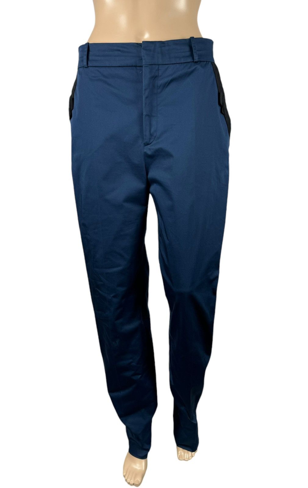Valentino Valentino Blue Cotton Crystal Detail Straight Formal Pants Size 30" / US 8 / IT 44 - 3 Thumbnail