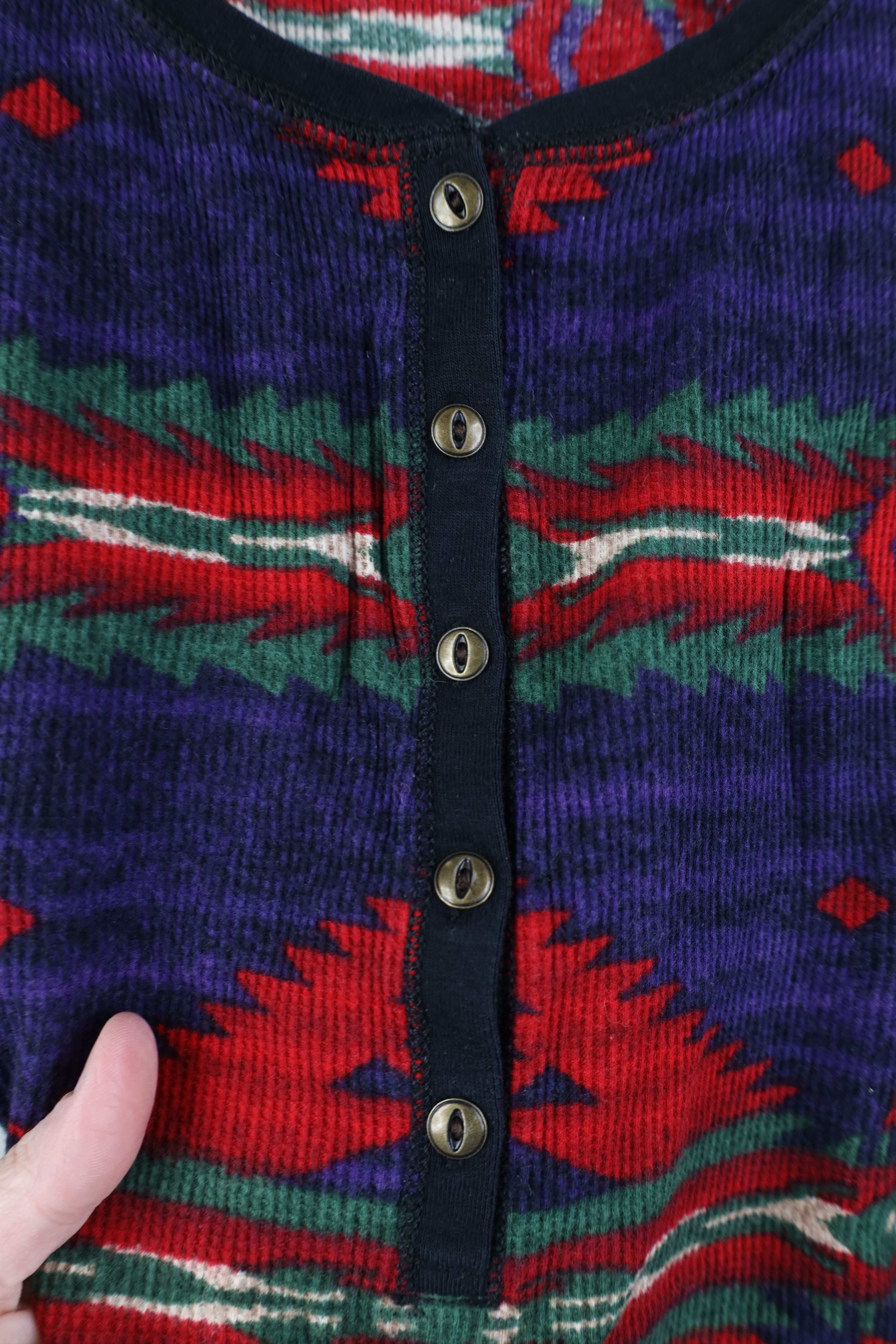 Chaps Vintage Y2K Chaps Southwestern Aztec Thermal Henley T-Shirt Size S / US 4 / IT 40 - 6 Thumbnail