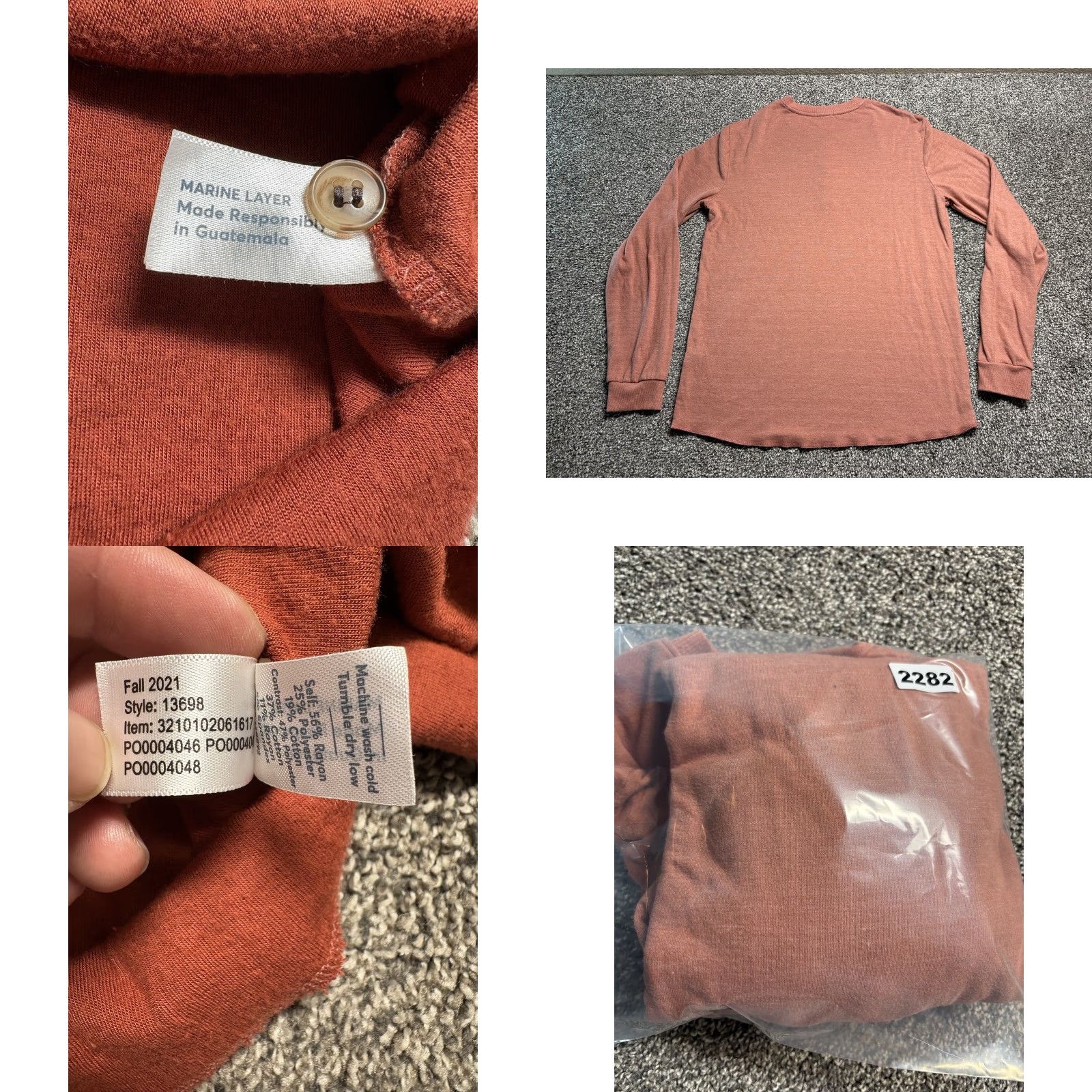 Marine Layer Marine Layer Double Knit Henley Shirt Mens M Orange Long Sleeve Pullover Size US M / EU 48-50 / 2 - 8 Thumbnail