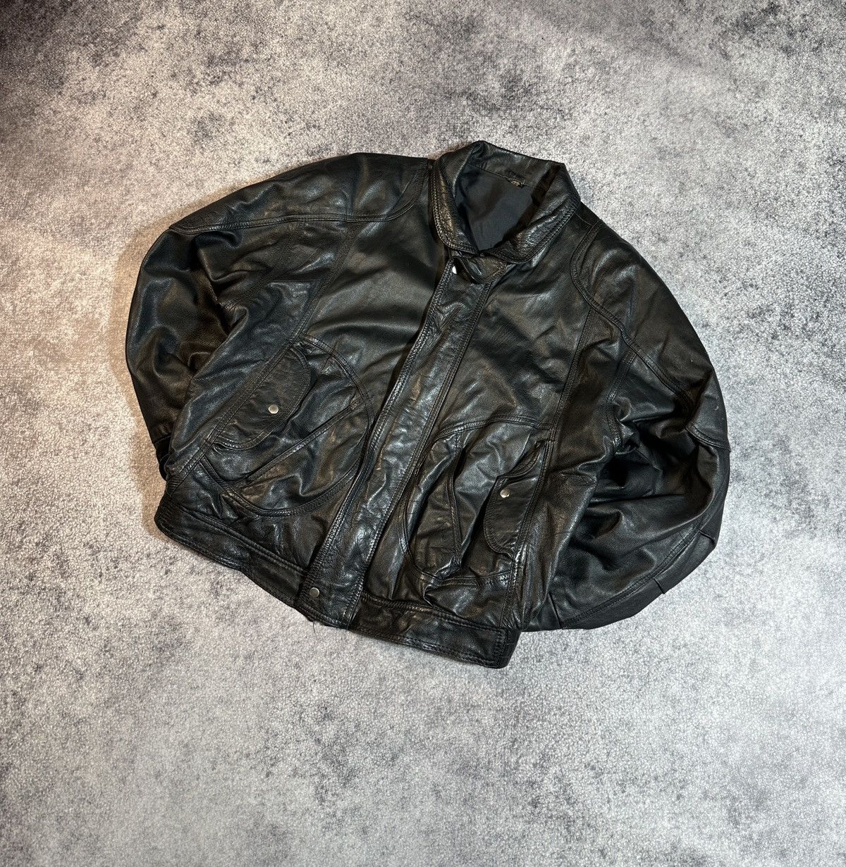 Y2K Bombers Leather Jacket Black Avant Garde Opium Style USA