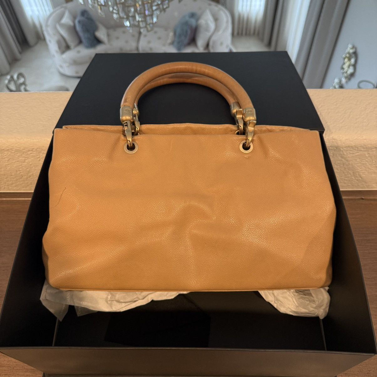 Chanel CHANEL Shopper Tote Bag Beige Grained Calfskin Handbag w/Box Size ONE SIZE - 2 Thumbnail