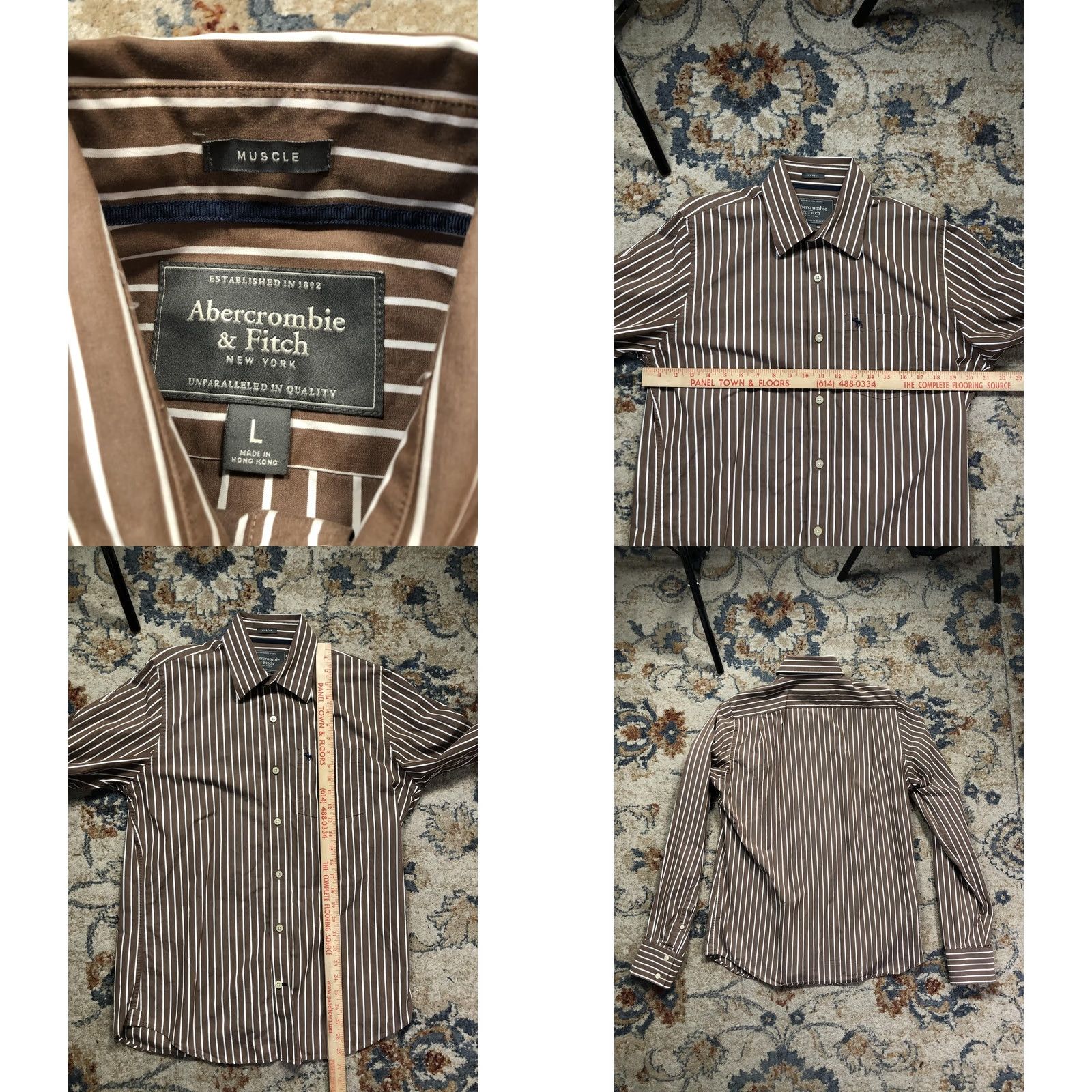 Abercrombie & Fitch Abercrombie & Fitch Shirt Mens L Brown Striped Button-Up Slim Size US L / EU 52-54 / 3 - 8 Thumbnail