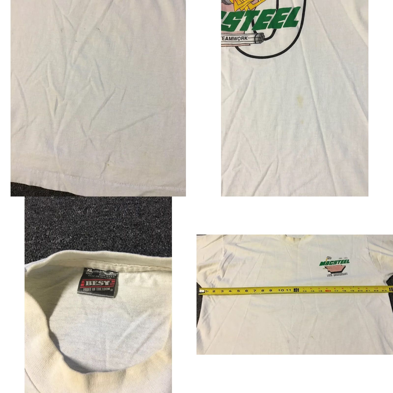 Fruit Of The Loom VINTAGE 90s Macsteel Distressed Shirt XL USA Single Stitch Grunge Trucker Punk Shirt Mens White Size US XL / EU 56 / 4 - 8 Thumbnail