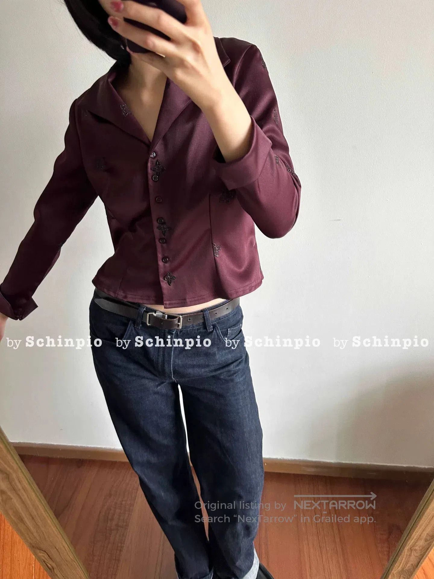 Saint Laurent Paris Yves Saint Laurent Burgundy Embroidered Shirt Jacket. Size S / US 4 / IT 40 - 6 Thumbnail