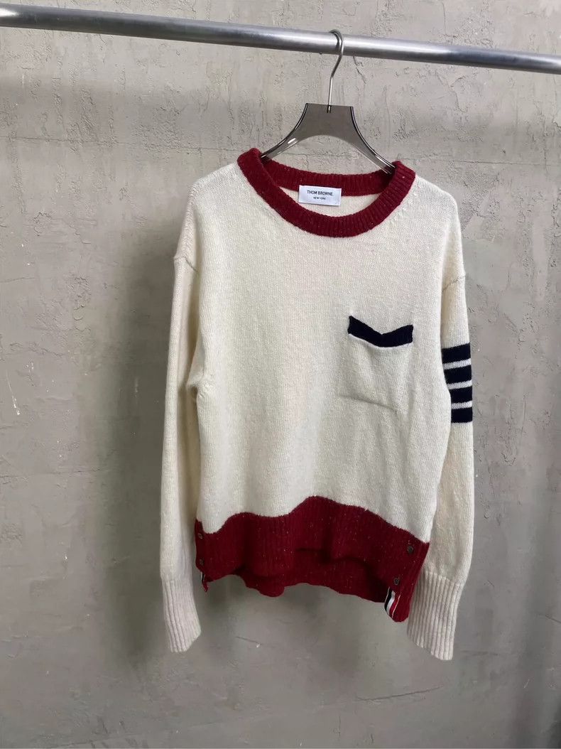 Thom Browne Thom browne Beige four-striped wool round-neck sweater 2504 Size US M / EU 48-50 / 2 - 1 Thumbnail