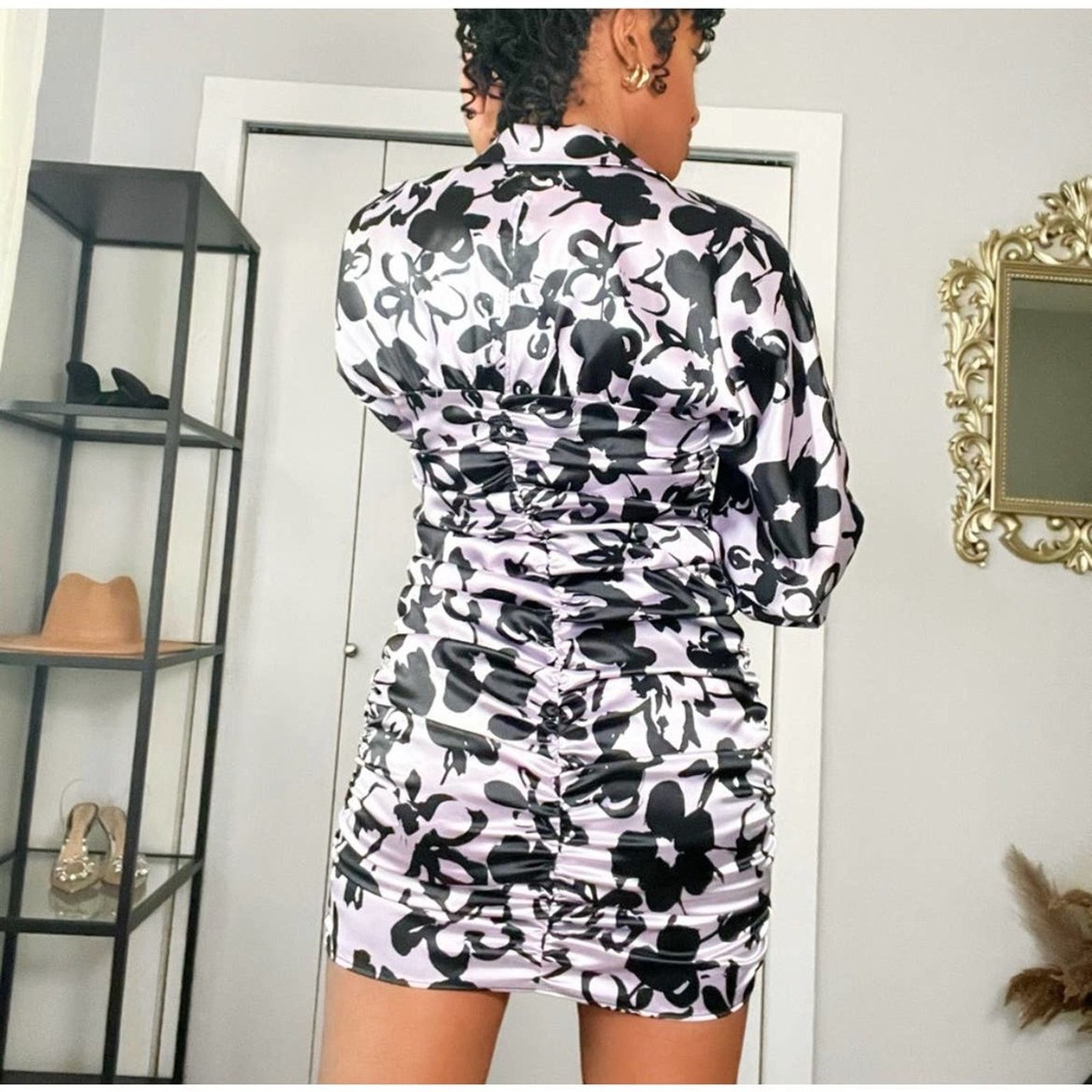 Zara ZARA BLOGGER FAVORITE SATIN EFFECT PRINT DRESS Size L / US 10 / IT 46 - 4 Thumbnail